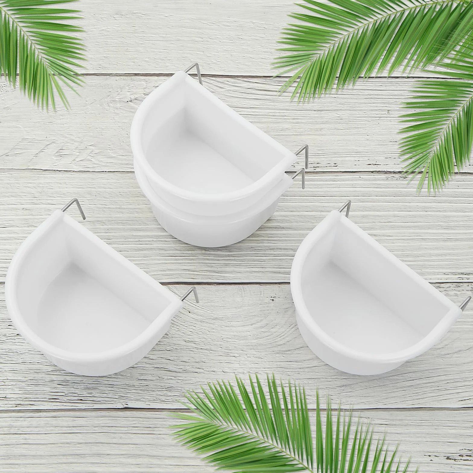 Gamelles en plastique en forme de D avec crochet pour perroquet, perruche, calopsitte - Lot de 4