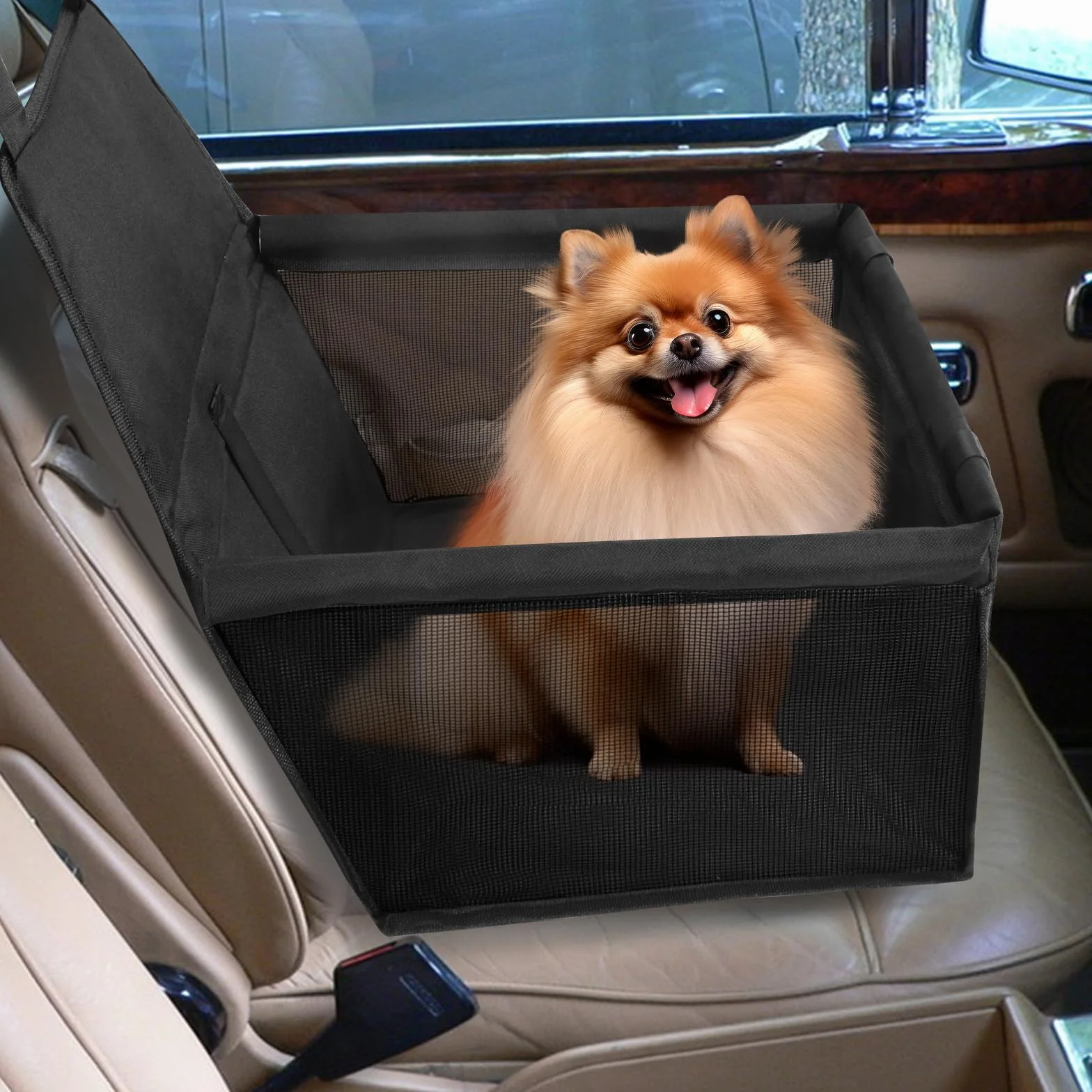 CIMOYBAI Siège Auto pour Chien, Tissu Oxford, Respirant, Lavable, Pliable (Schwarzer)