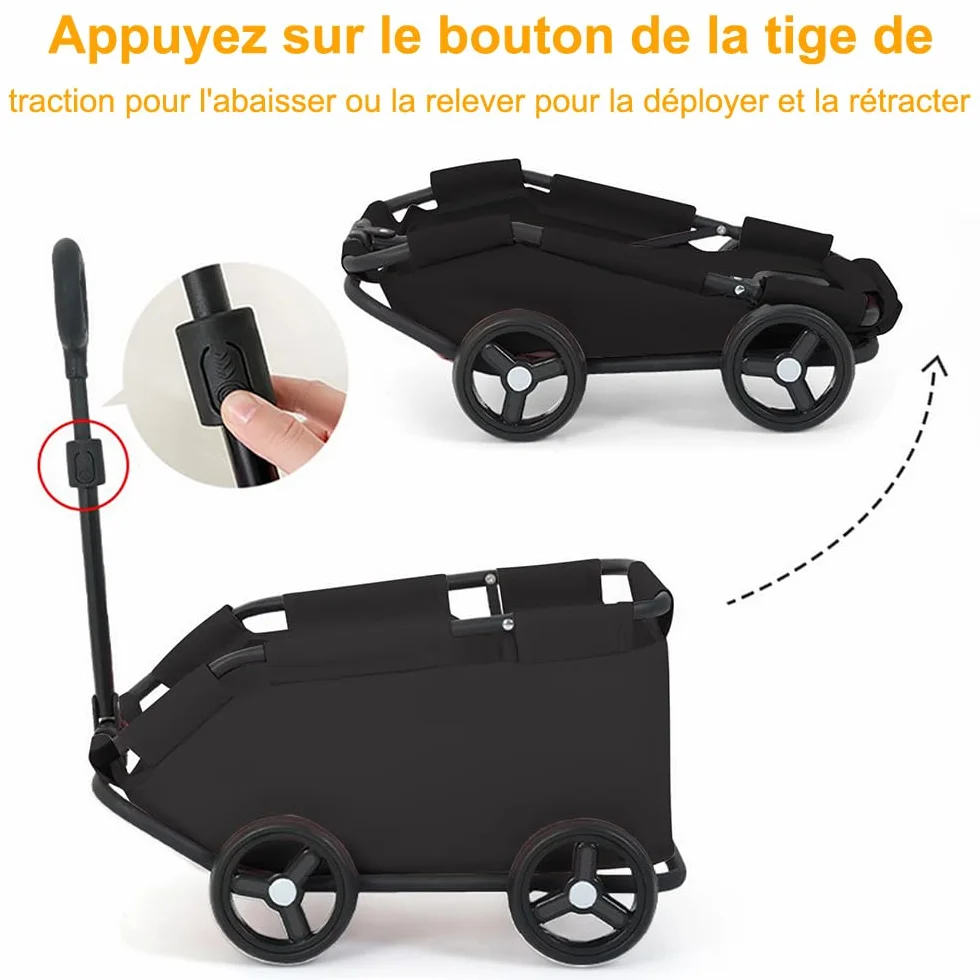 Mini Poussette Pliable Pour Petits Animaux, Sac Rangement, Coussin Intégré, 51x35x31cm, Noir