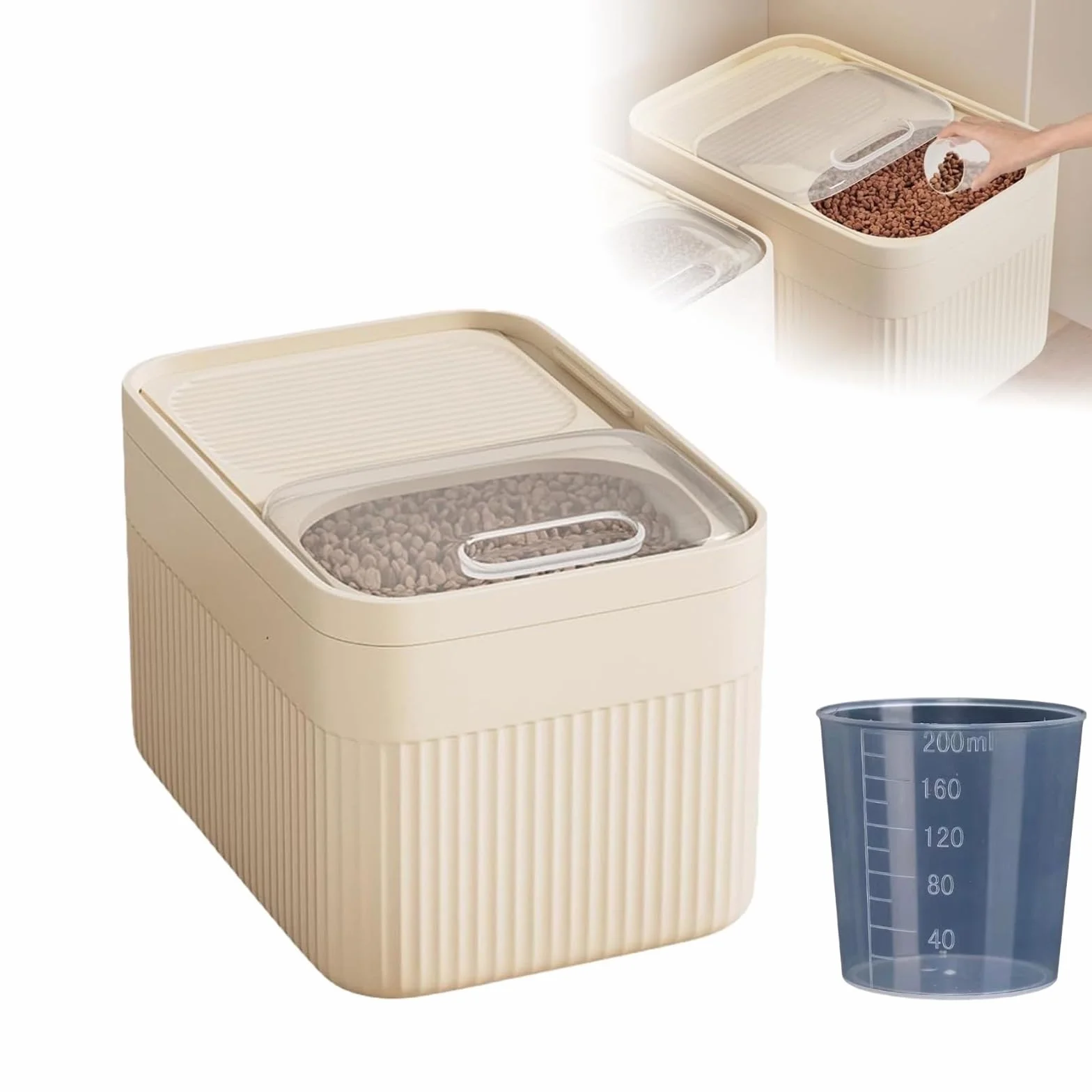 Récipient hermétique de stockage d'aliments pour animaux domestiques, jusqu'à 13,6 kg, pour chien, chat et autres aliments pour animaux de compagnie avec tasse à mesurer, seau de rangement (Avectasse)