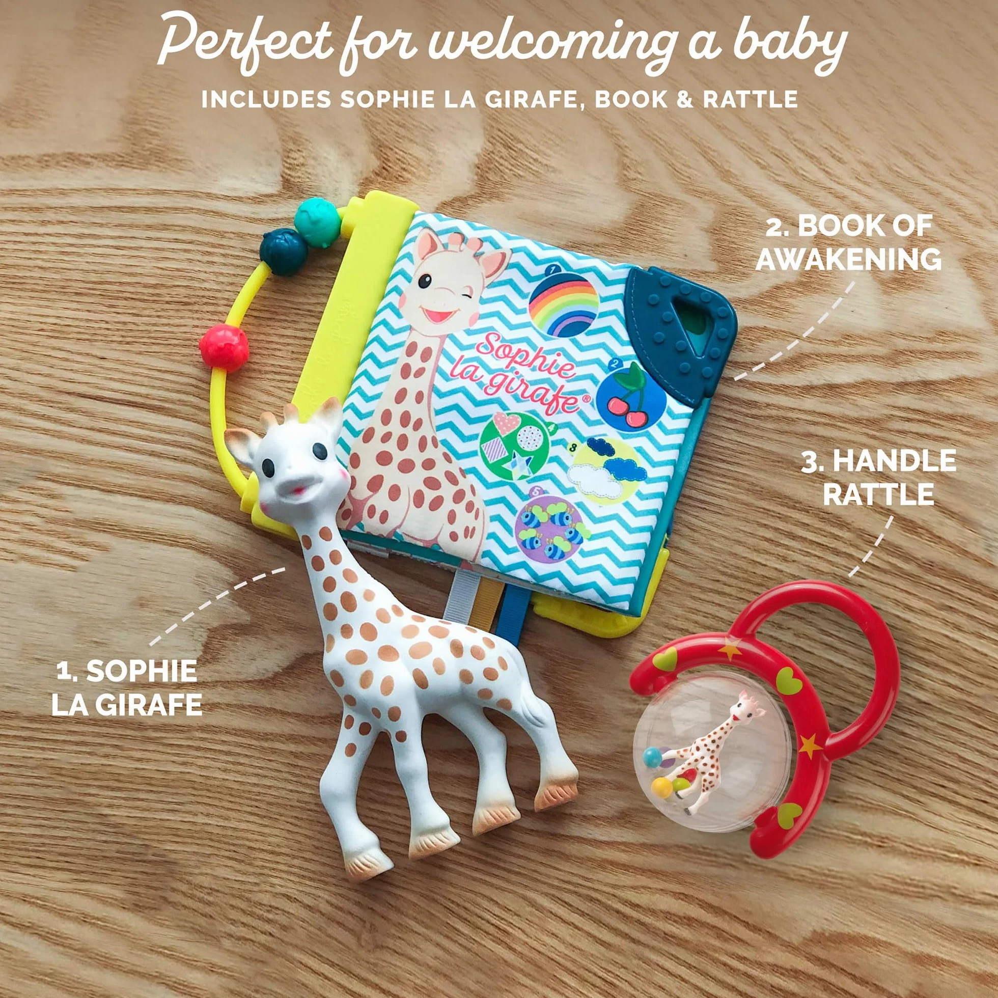 Sophie la Girafe Coffret Cadeau Livre d'Eveil Hochet Caoutchouc 100% Naturel Jouet Premier Age