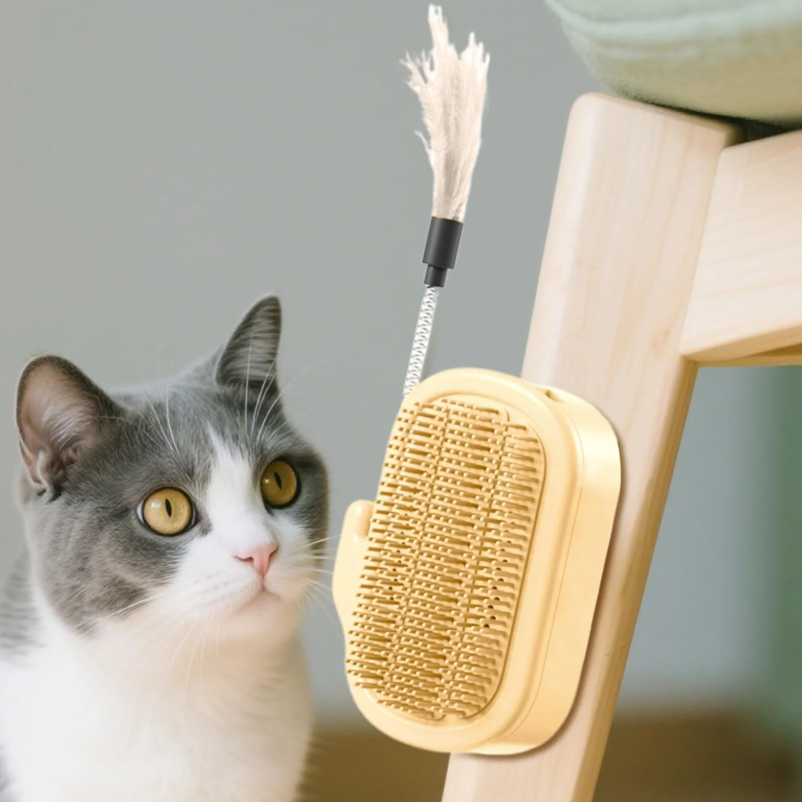 Arbre à chat d'angle avec griffoir, auto-toilettage, herbe à chat et brosse en sisal