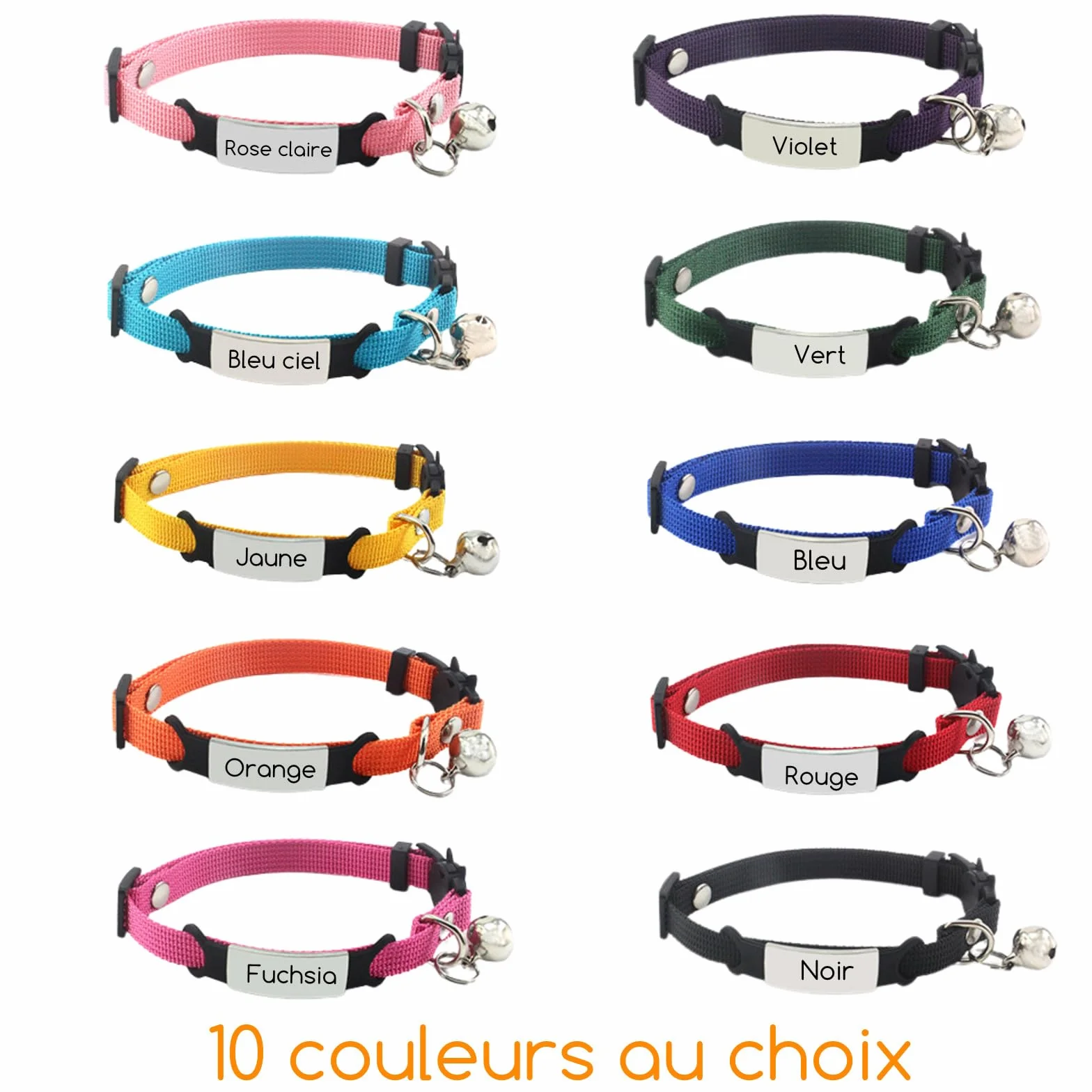 Colliers pour Chat Chaton avec Gravure personnalisée Prénom Téléphone 10 Couleurs