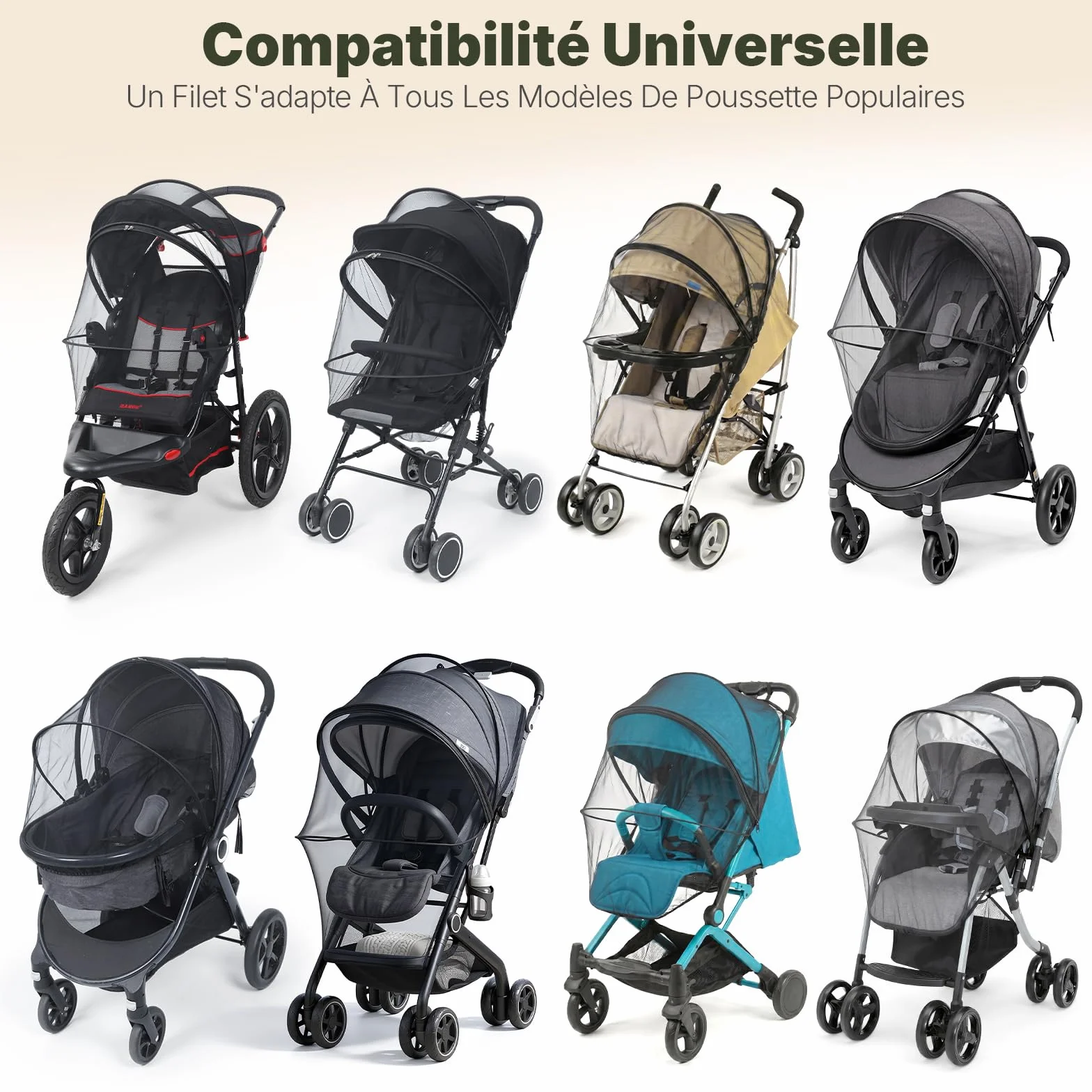 Orzbow Moustiquaire Poussette Universelle avec Fermeture éclair, Respirant Protection Anti-Insectes, 3D PVC Tissu à Maille Fine, Sac Inclus (Noir)