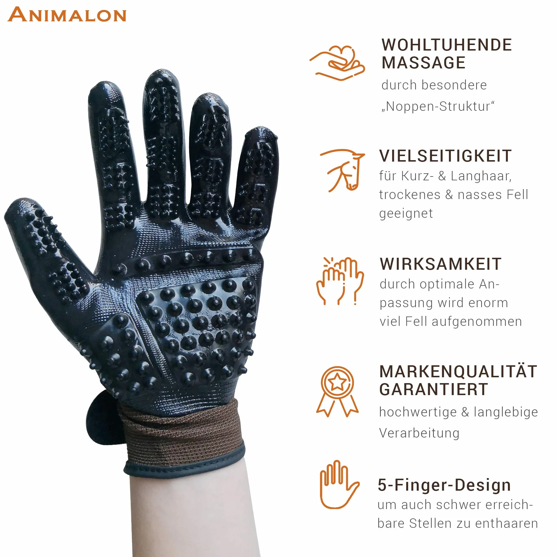 Animalon Gants de toilettage en caoutchouc lot de 2 pour chevaux et chiens changement de pelage