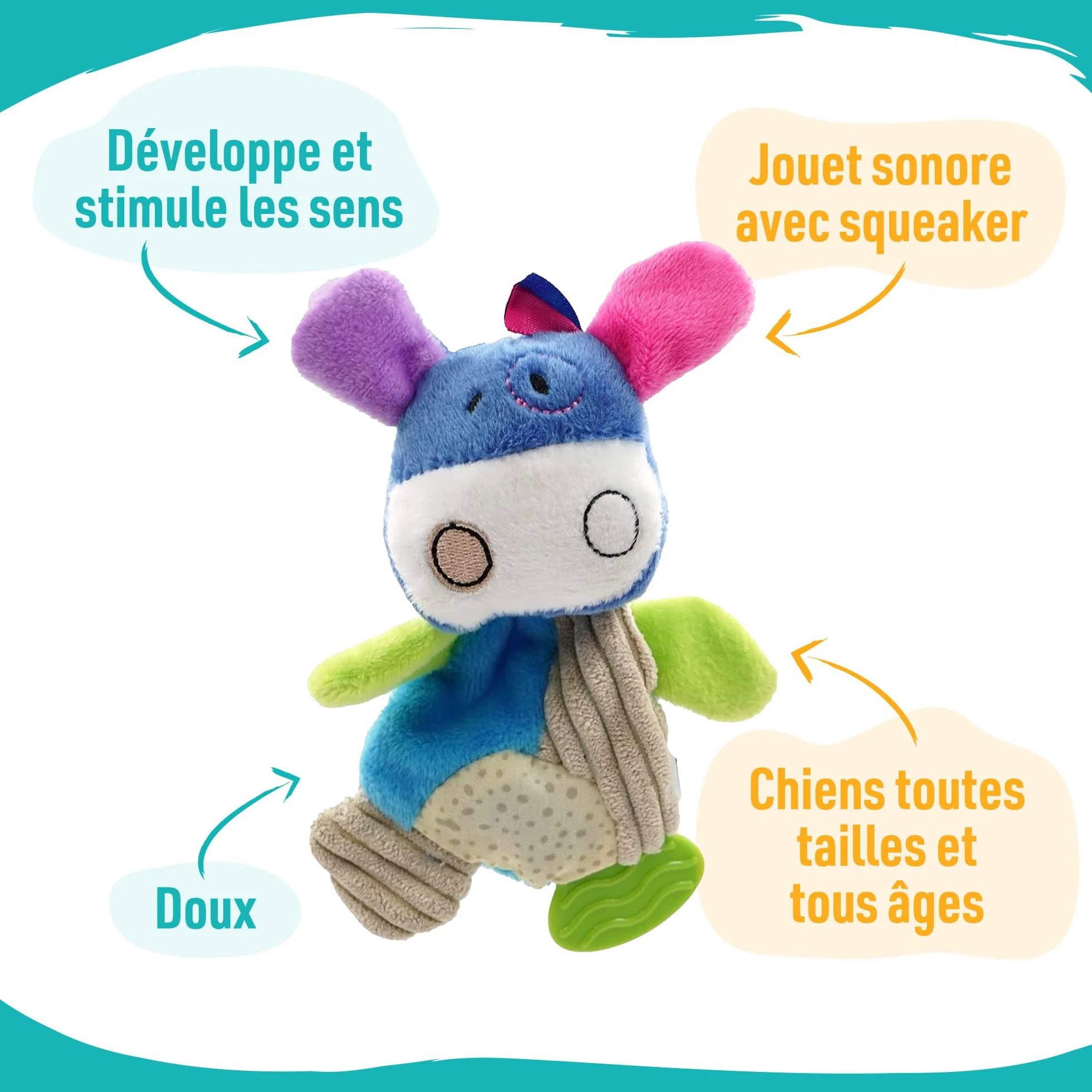 Jouet Peluche Vache 16 cm Multicolore Sonore avec Squeaker pour Chien
