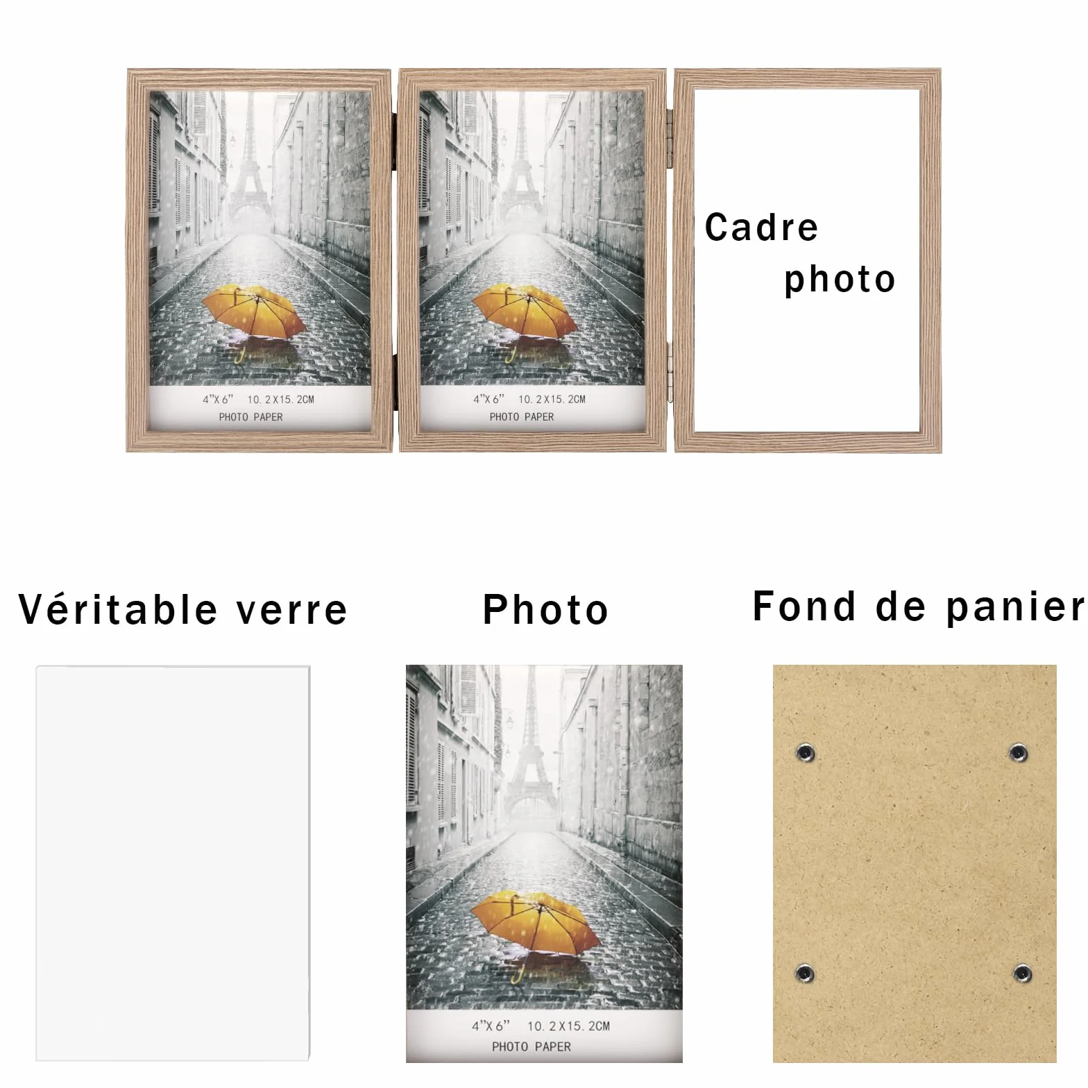 AVEAX Cadre Photo Triple 10x15 cm Vrai Verre Pliable pour Table