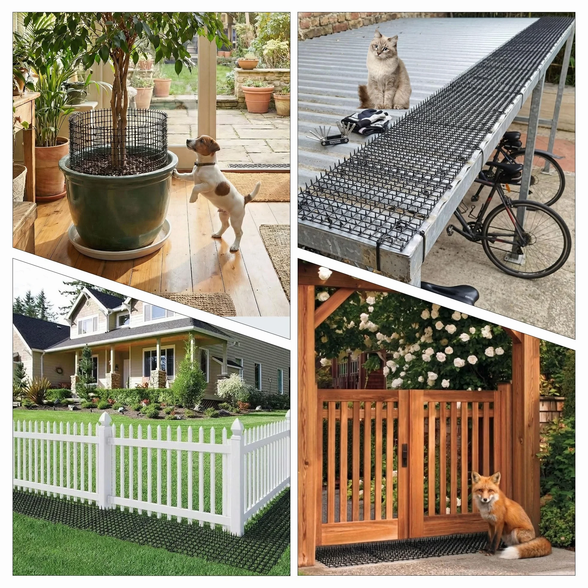 Tapis répulsif pour animaux de compagnie blanc 1,98 m avec piquets de sol et attaches pour jardin