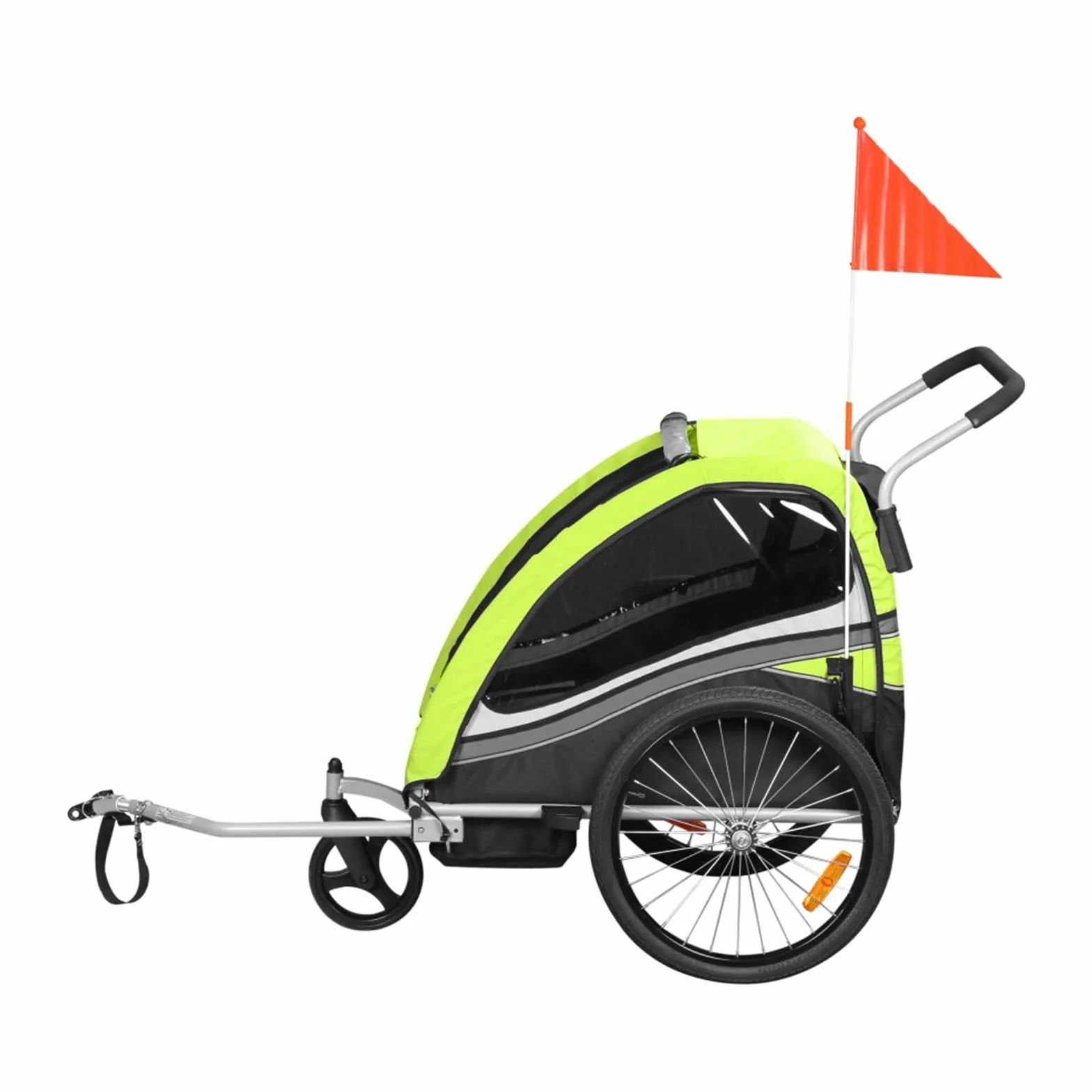 SAMAX Remorque Vélo Convertible Jogger 2en1 360° Rotatif pour 2 Enfants Amortisseur Transport Poussette Vert - Black Edition