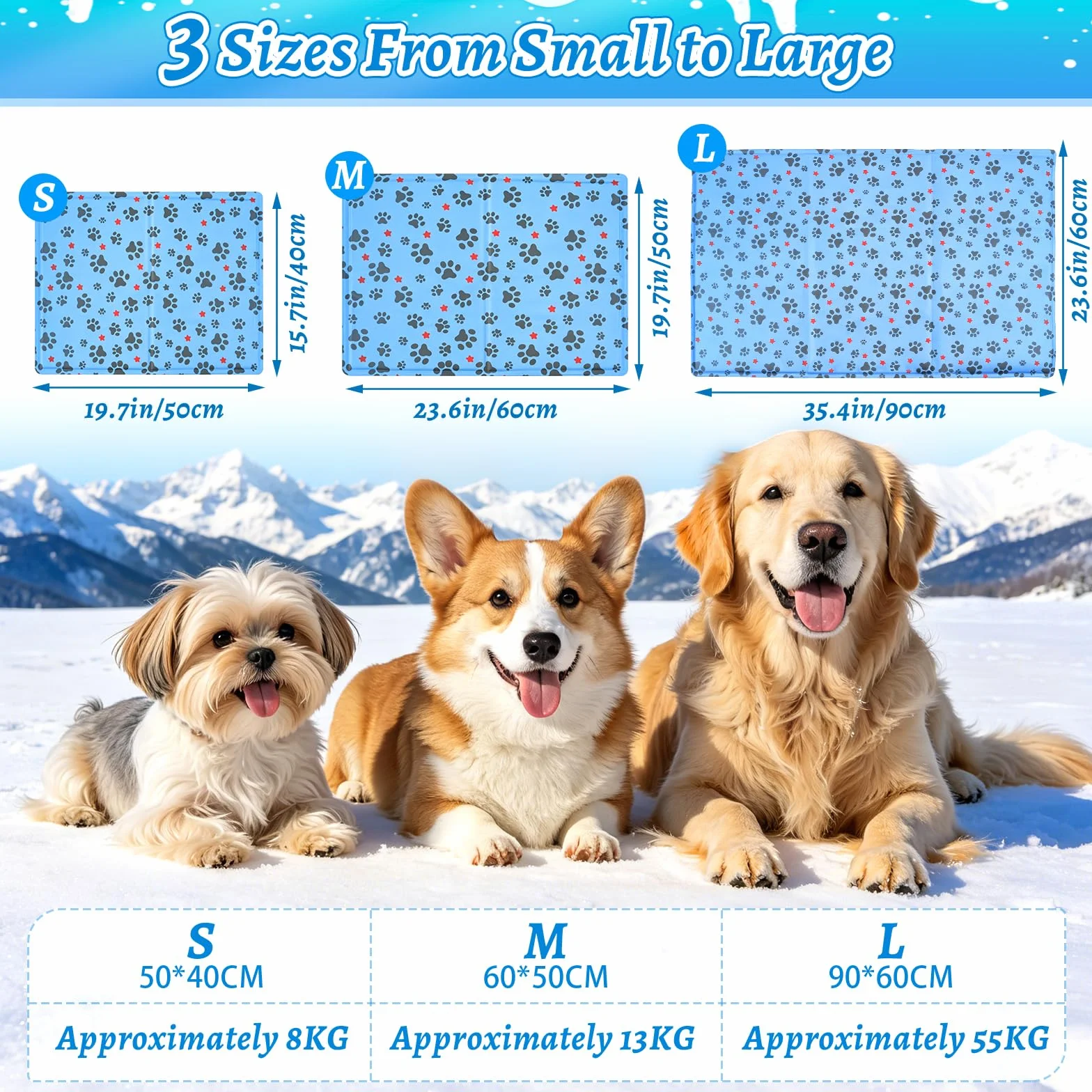 Tapis Rafraichissant Chien 90x60cm Refroidissement Naturel Pliable Bleu