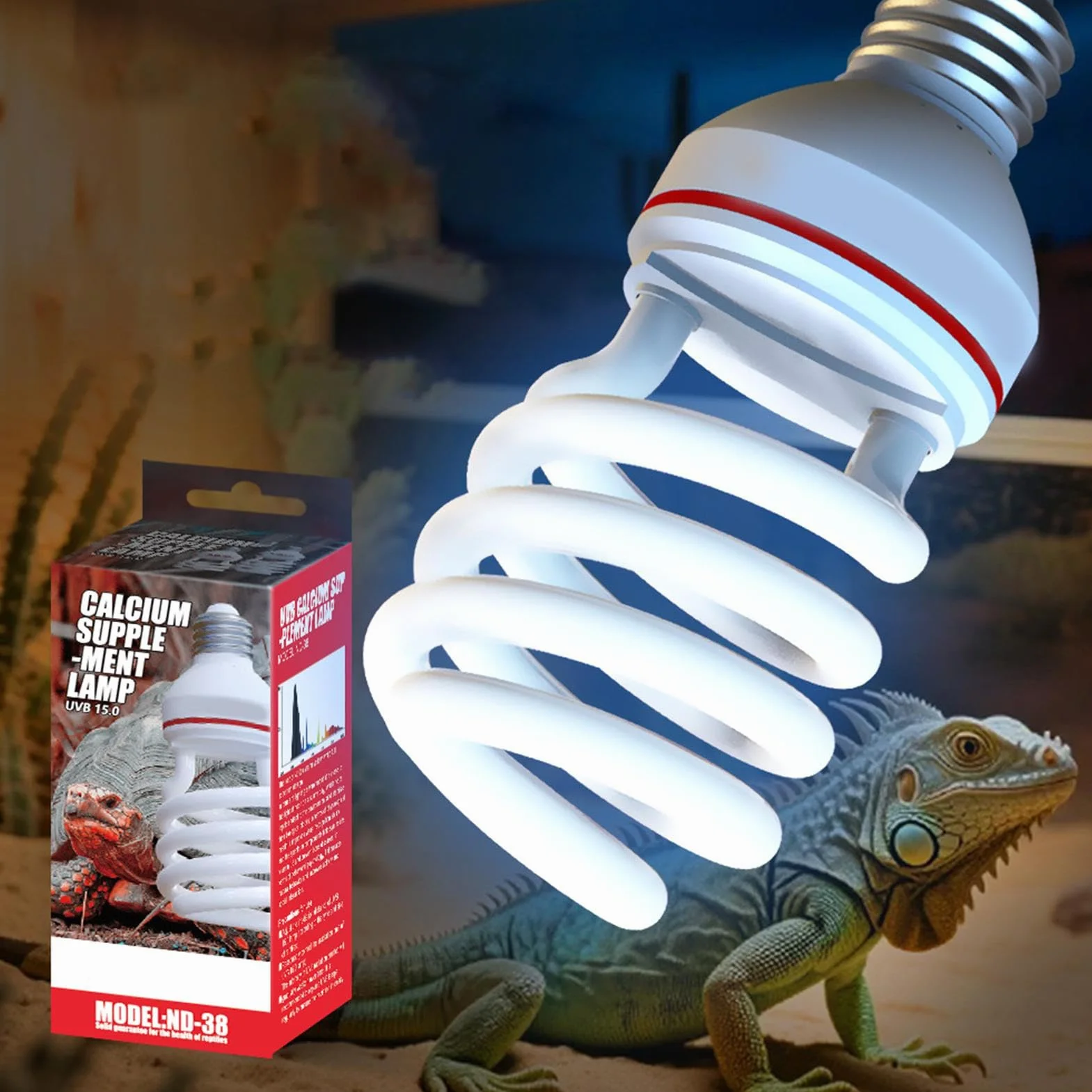 Lampe Chauffante 26W UVB Jour pour Dragon Barbu Tortue Serpent Grenouille Gecko Terrarium