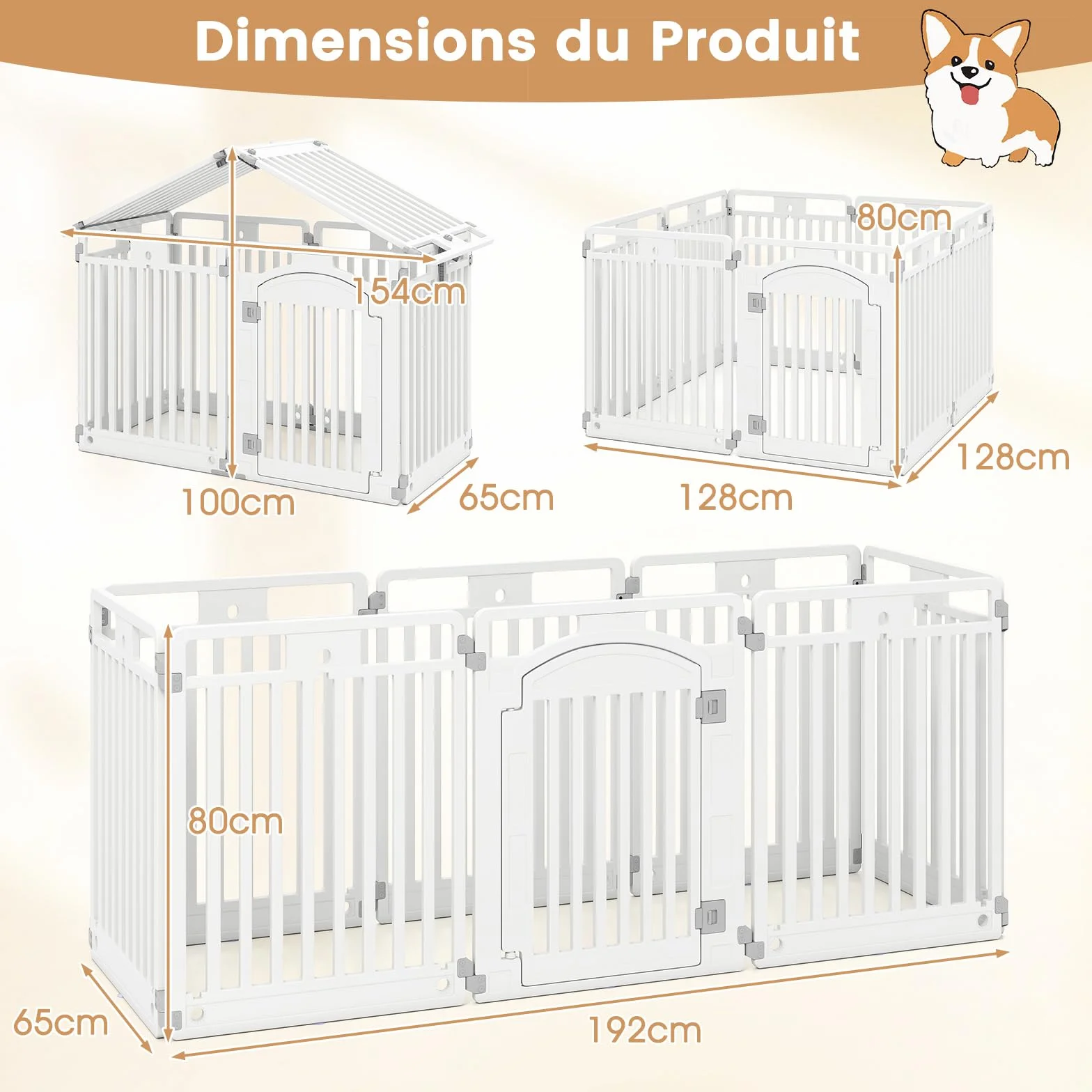 GOPLUS Parc pour Chien en Plastique Pliable 80cm, Enclos Chien Modulable 8 Panneaux avec Porte Verrouillable, Blanc