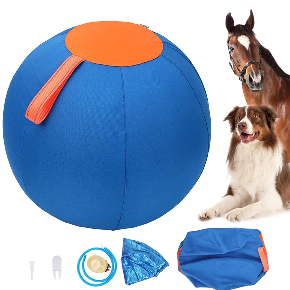 DONGKER Balle D'élevage de Chiens de 18 Pouces,Balle Gonflable pour Chevaux et Chiens a Haute Élasticité avec Poignée pour Chiens et Chevaux de Petite,Moyenne et Grande Taille