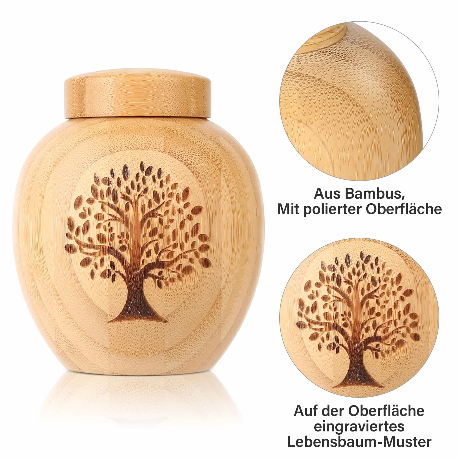 Urne pour Cendres humaines en Bambou, Souvenir avec Arbre de Vie, Crémation Memorial 48 Pouces Cubes