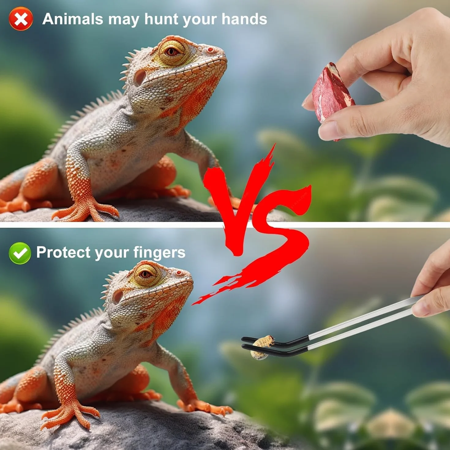 Lot de 2 pinces d'alimentation pour reptiles en acier inoxydable 26,6 cm droites et incurvées pour aquarium terrarium