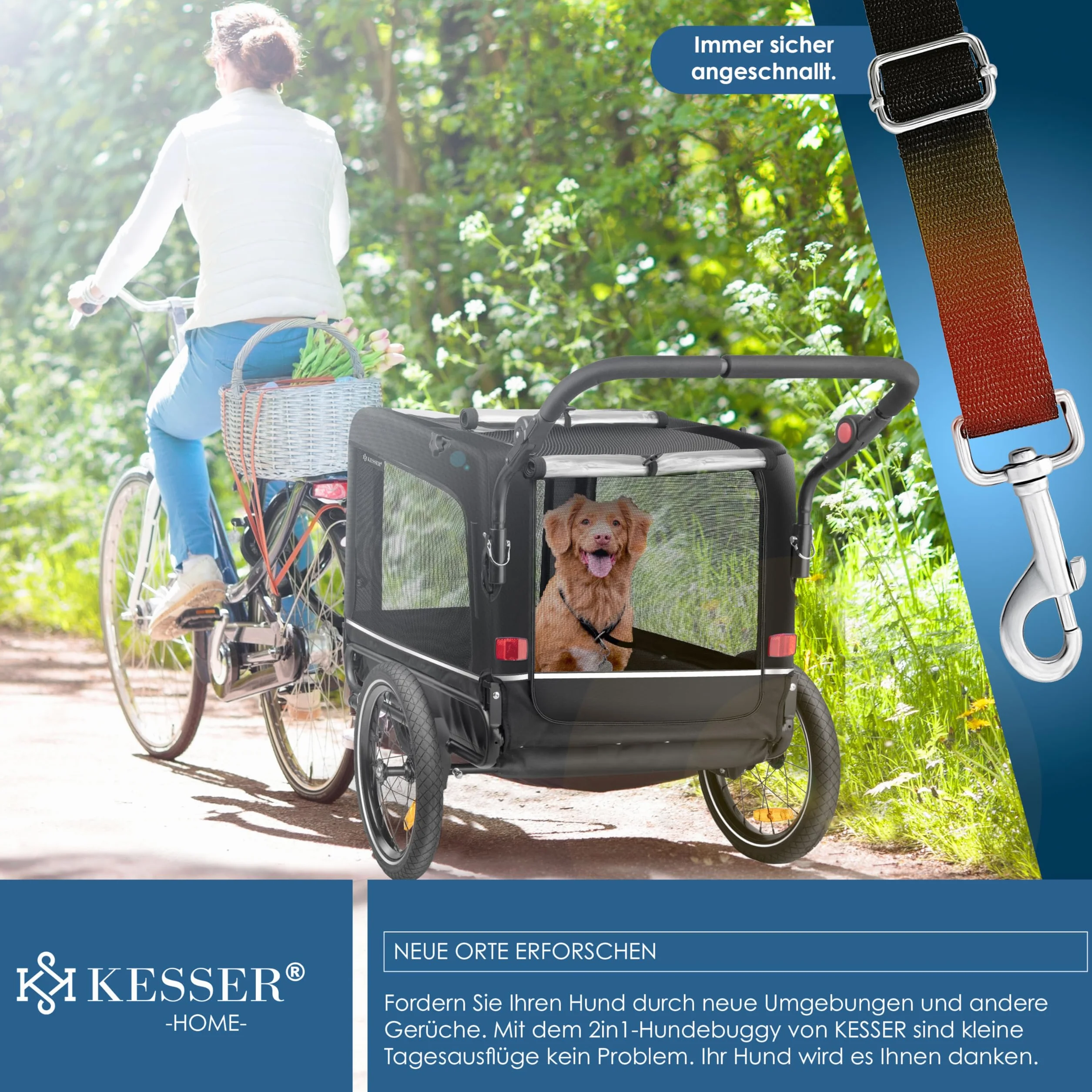 KESSER Remorque de vélo pour Chien XXL 240 litres avec suspensions imperméable capacité de charge 40 kg