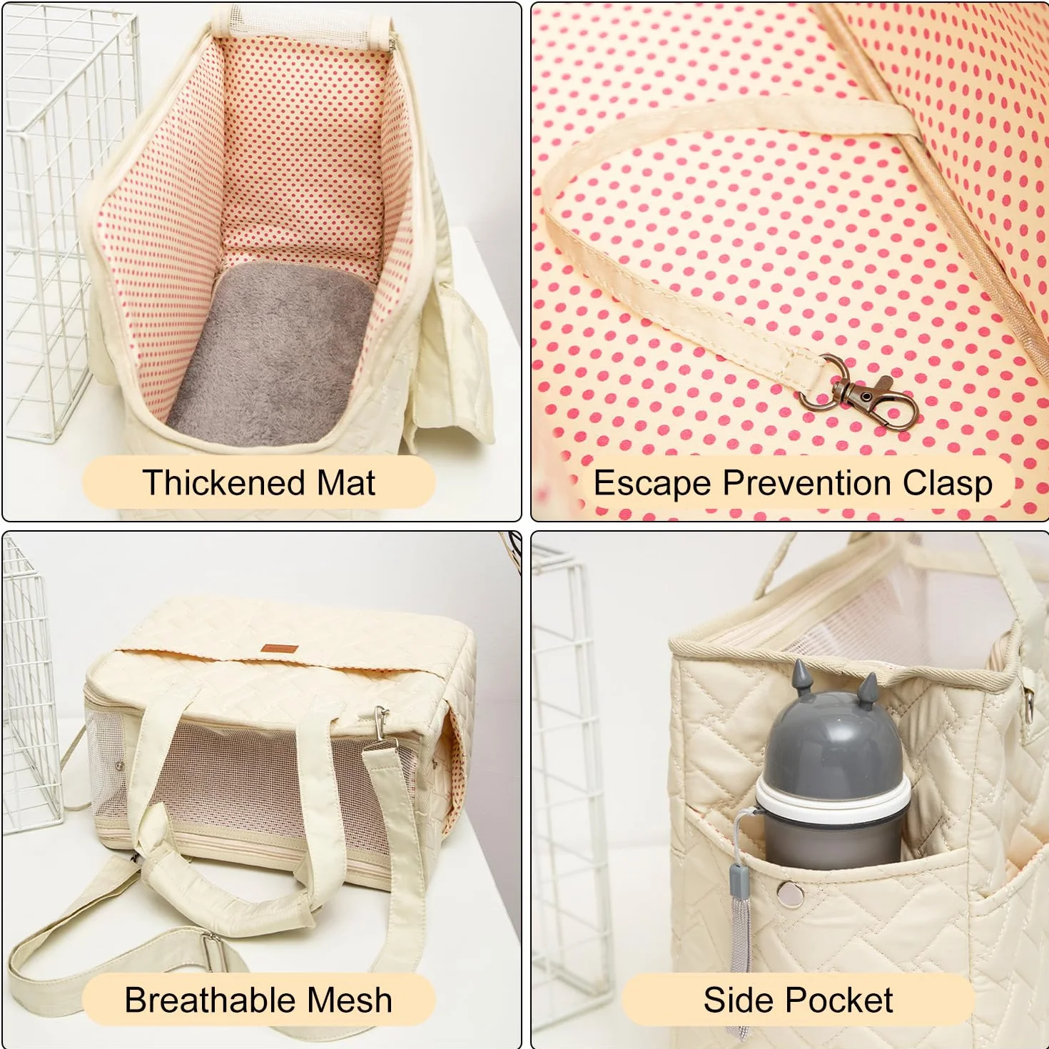 Woolala Sac de transport pour animaux de compagnie, sac de transport pour chiens et chats, sac de voyage pour chiens avec filet respirant, sac de voyage portable pour chiots, tapis pour animaux de