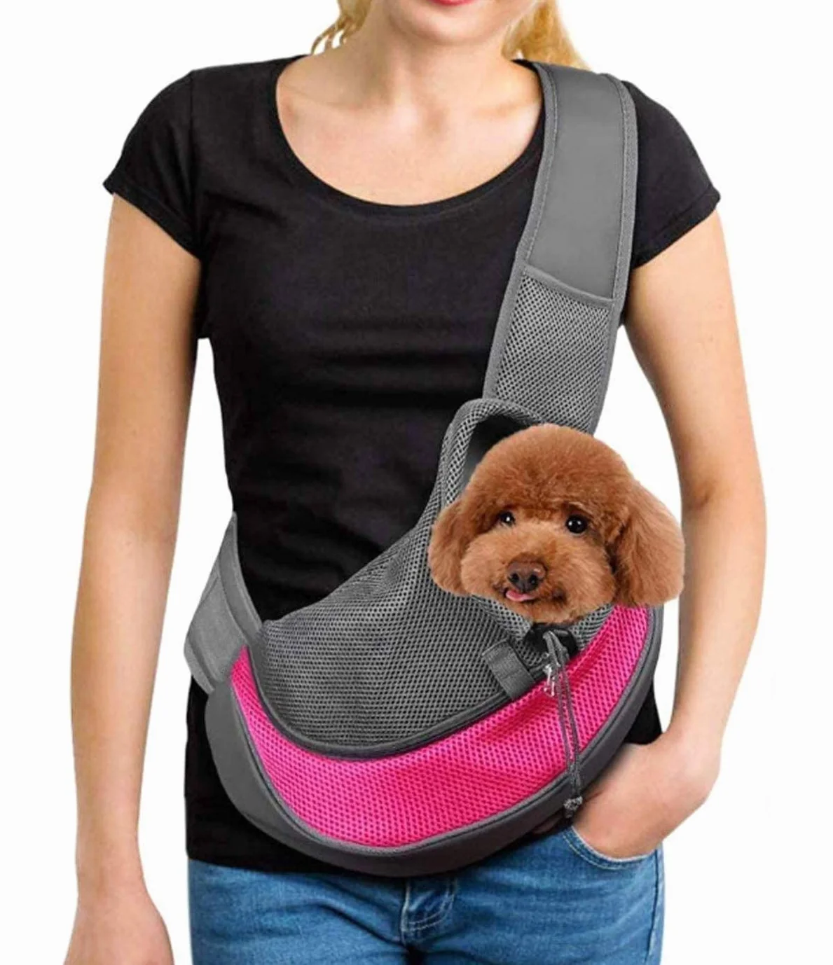 Sac de transport pour animal domestique en maille mains libres réglable rembourré avec poche et crochet