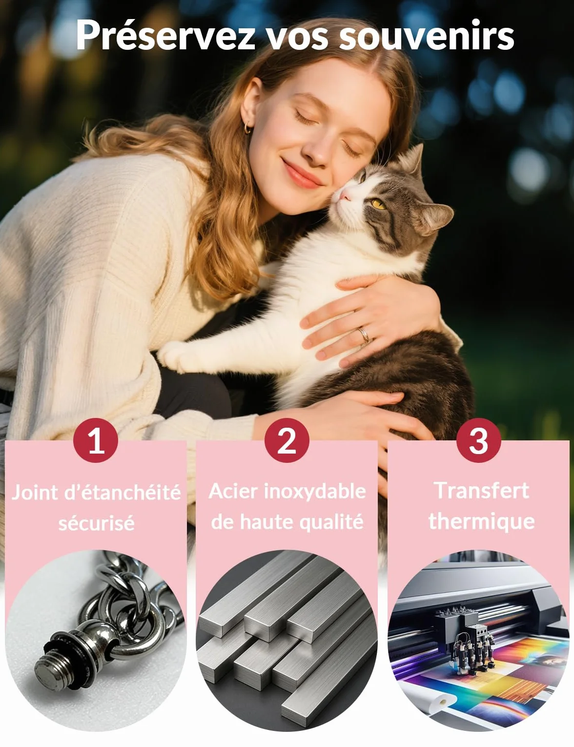 Pendentif Collier Urne Personnalisé Cendres Animal Compagnie Photo Texte Bijou Commémoratif Chien Chat Acier Inoxydable