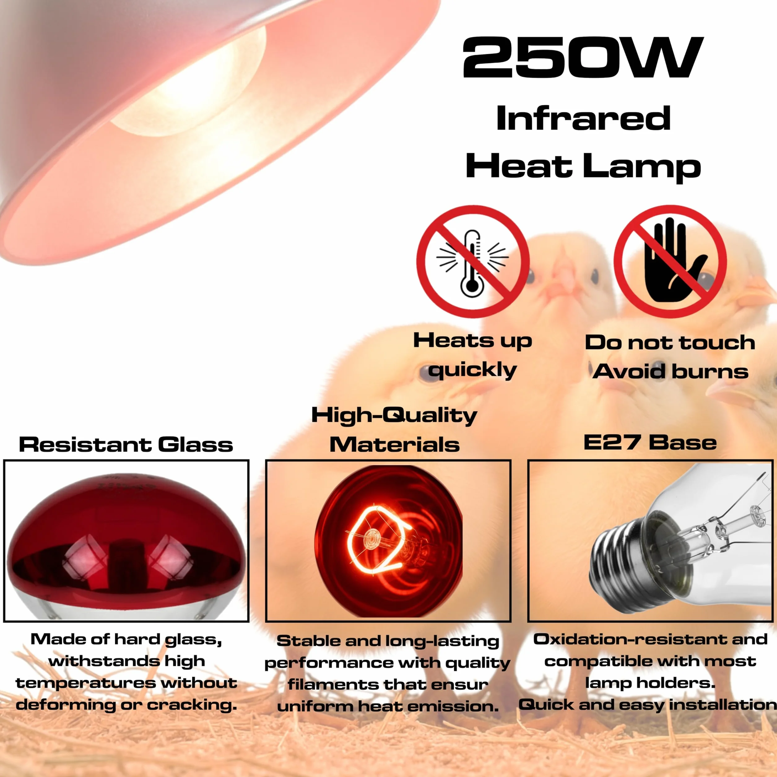 CLAR Ampoule Chauffante 250W E27 Lampe Infrarouge Rouge pour Terrarium Thérapie de Chaleur Animaux Pack 5