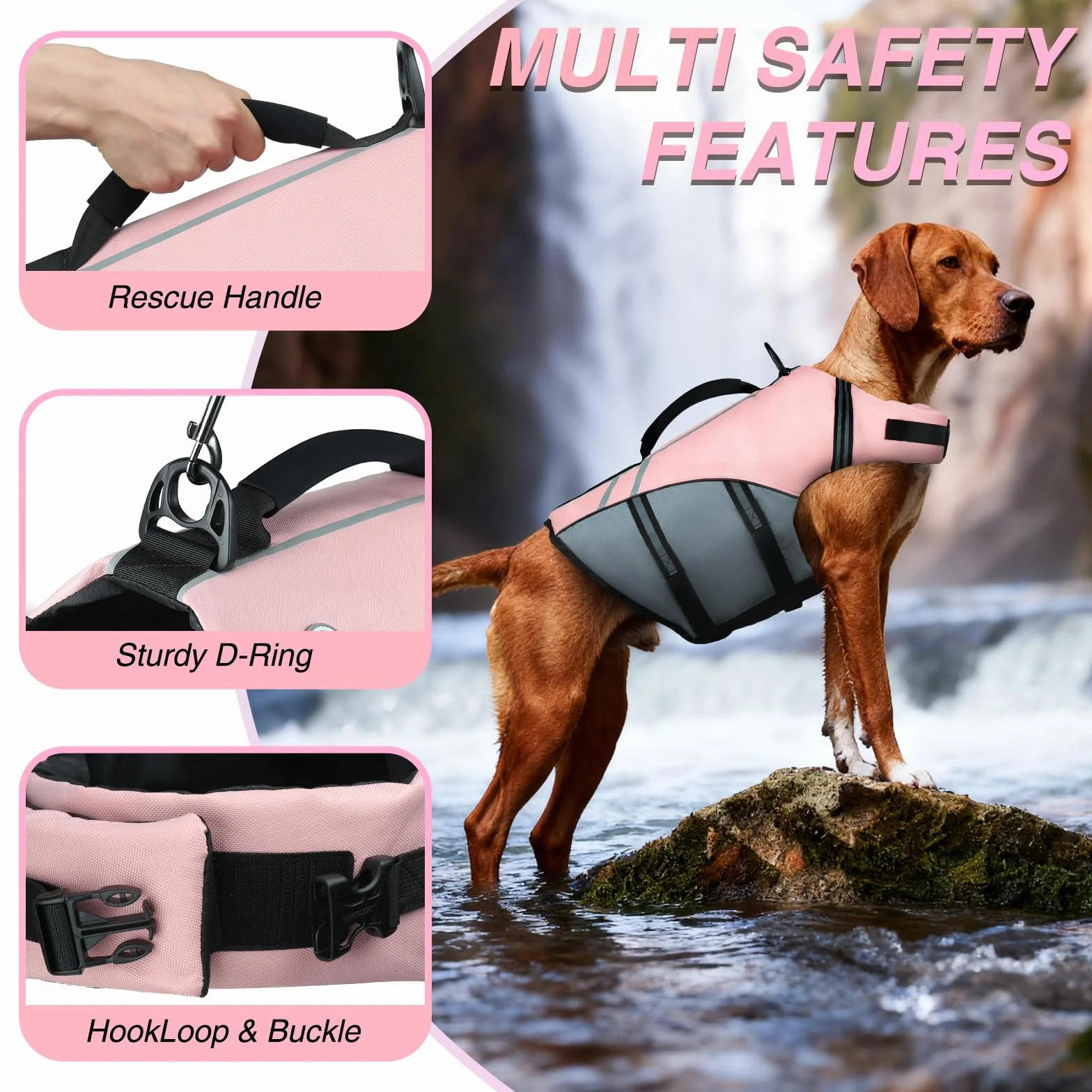 VIVAGLORY Gilet de Flottaison Chien Rose Sakura Taille M Sécurité Bateau