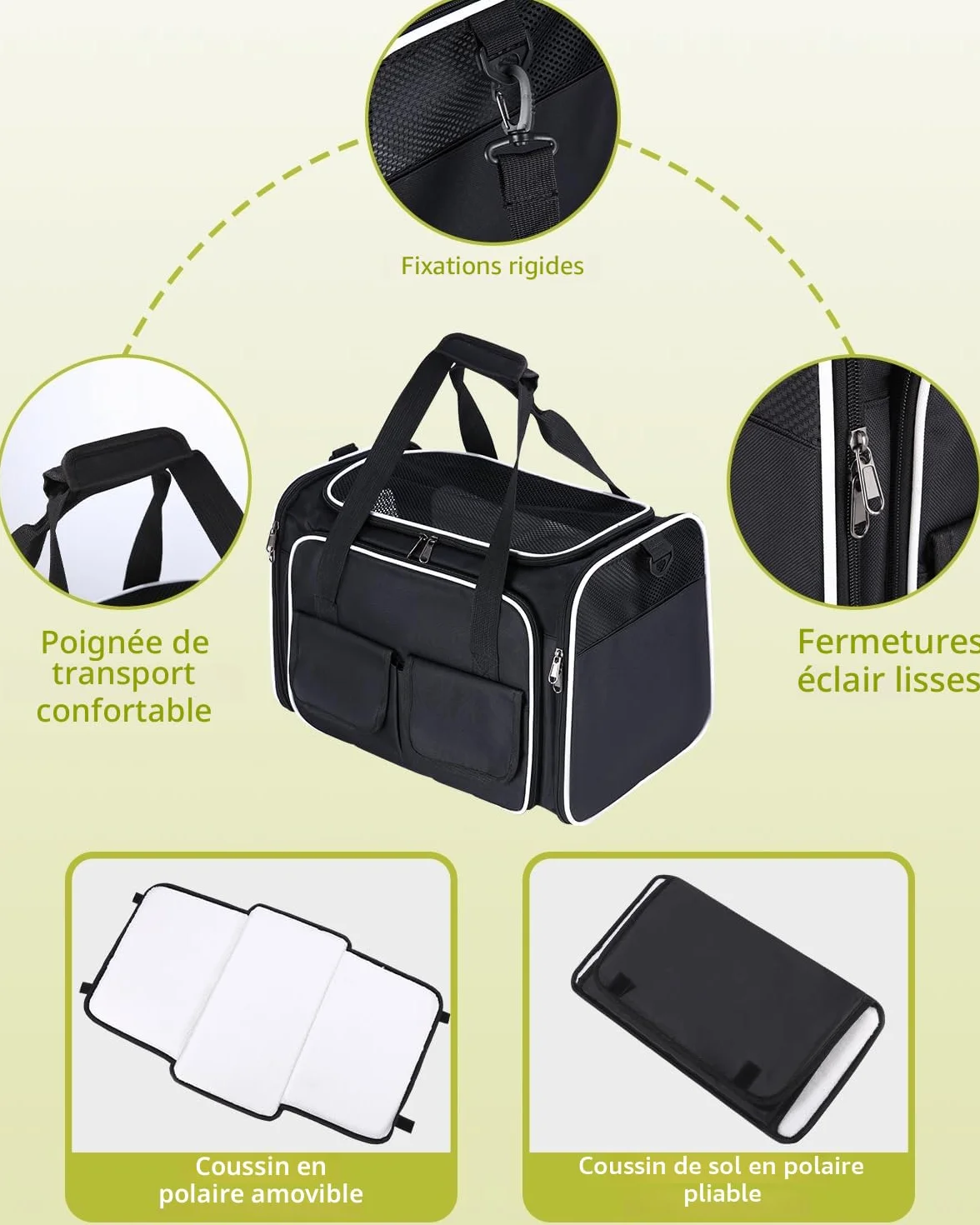 Sac de Transport pour Chat Pliable avec Matelas en Peluche, Poches Latérales, pour Voyage en Avion Train