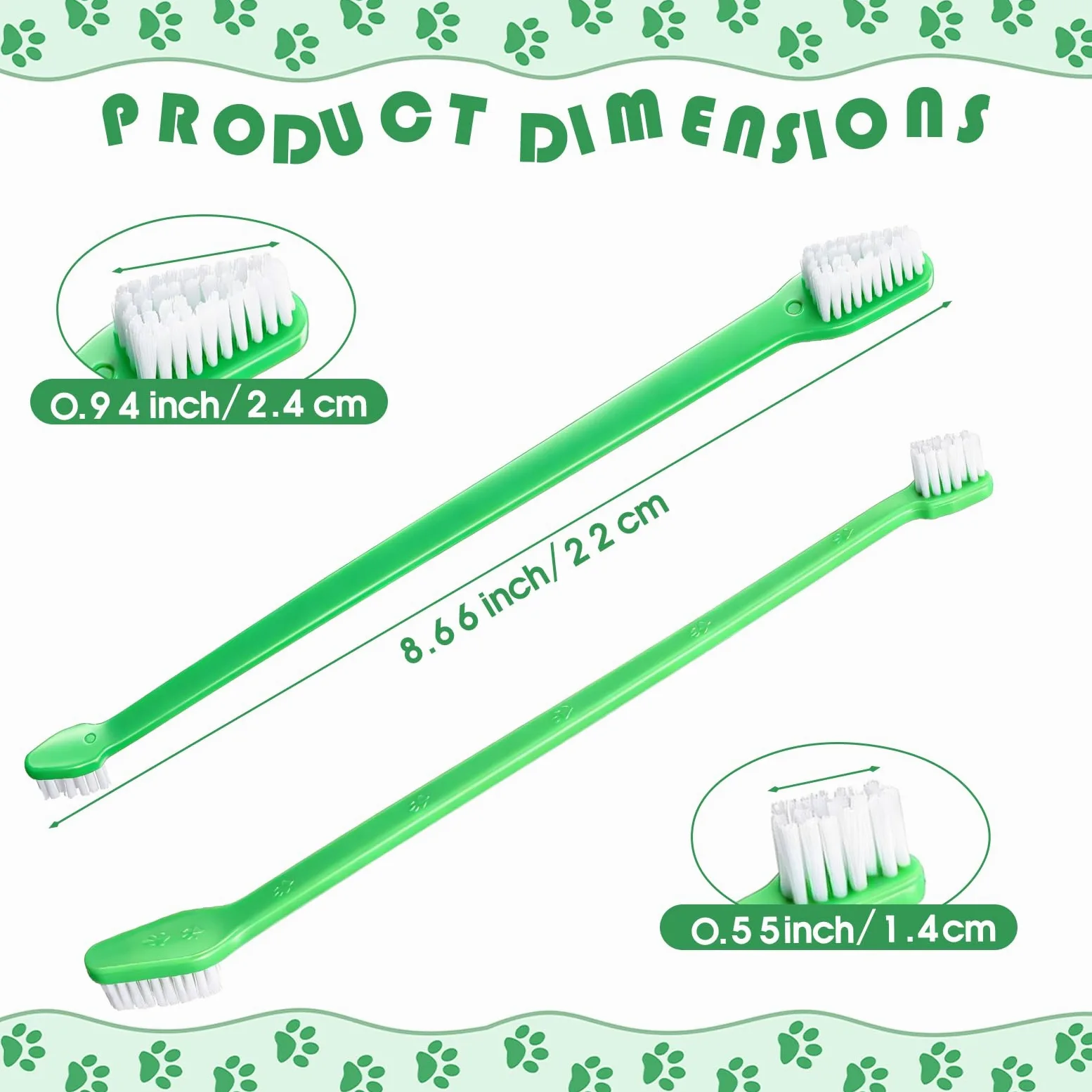 Gerrii Lot de 200 brosses à dents à double tête pour chien - Manche long - Poils doux - Brosse à dents pour chien et chat - Pour la plupart des animaux de compagnie - Nettoyage dentaire dentaire (vert
