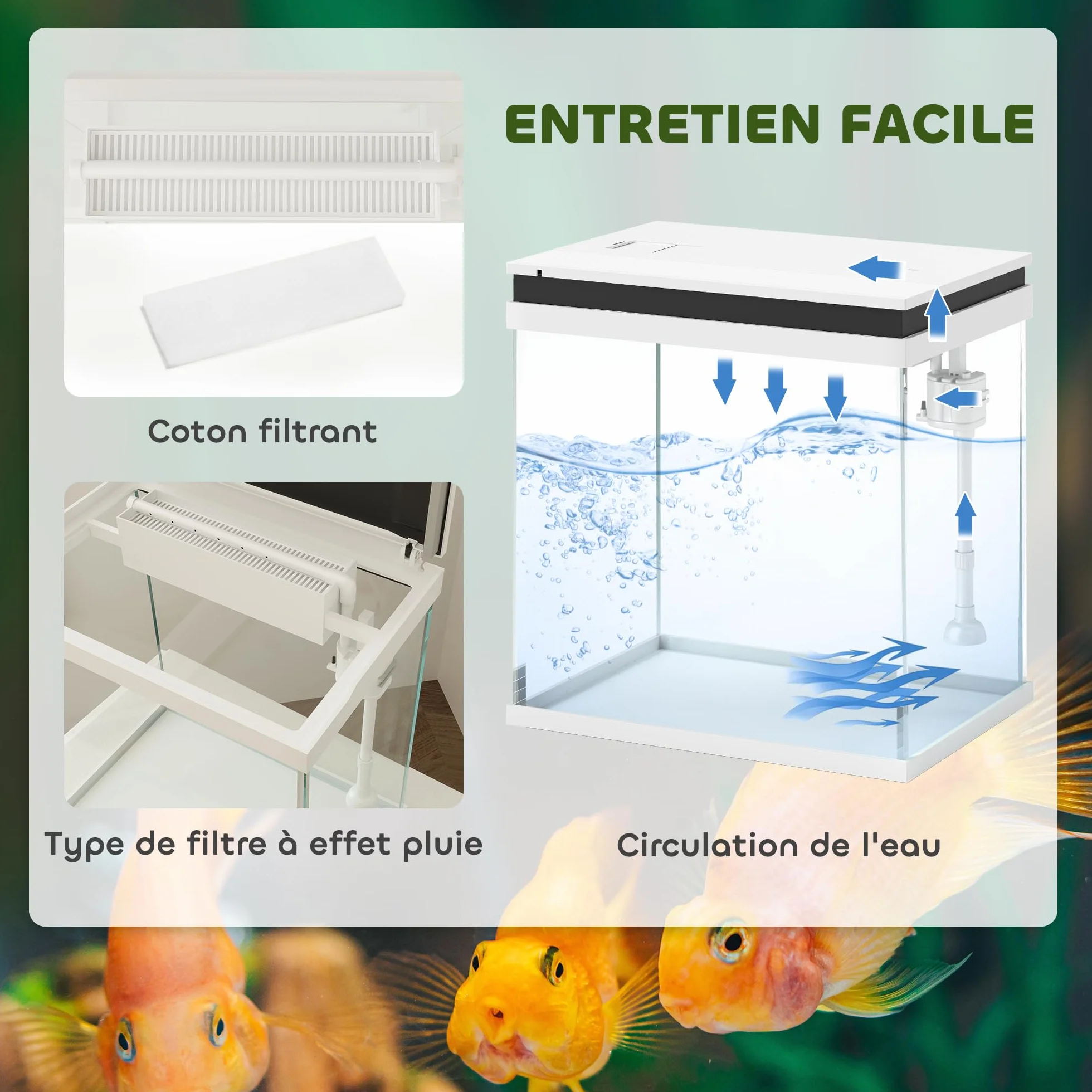 PawHut Petit Aquarium Complet 14L en Verre avec Filtration LED et Pompe à Eau