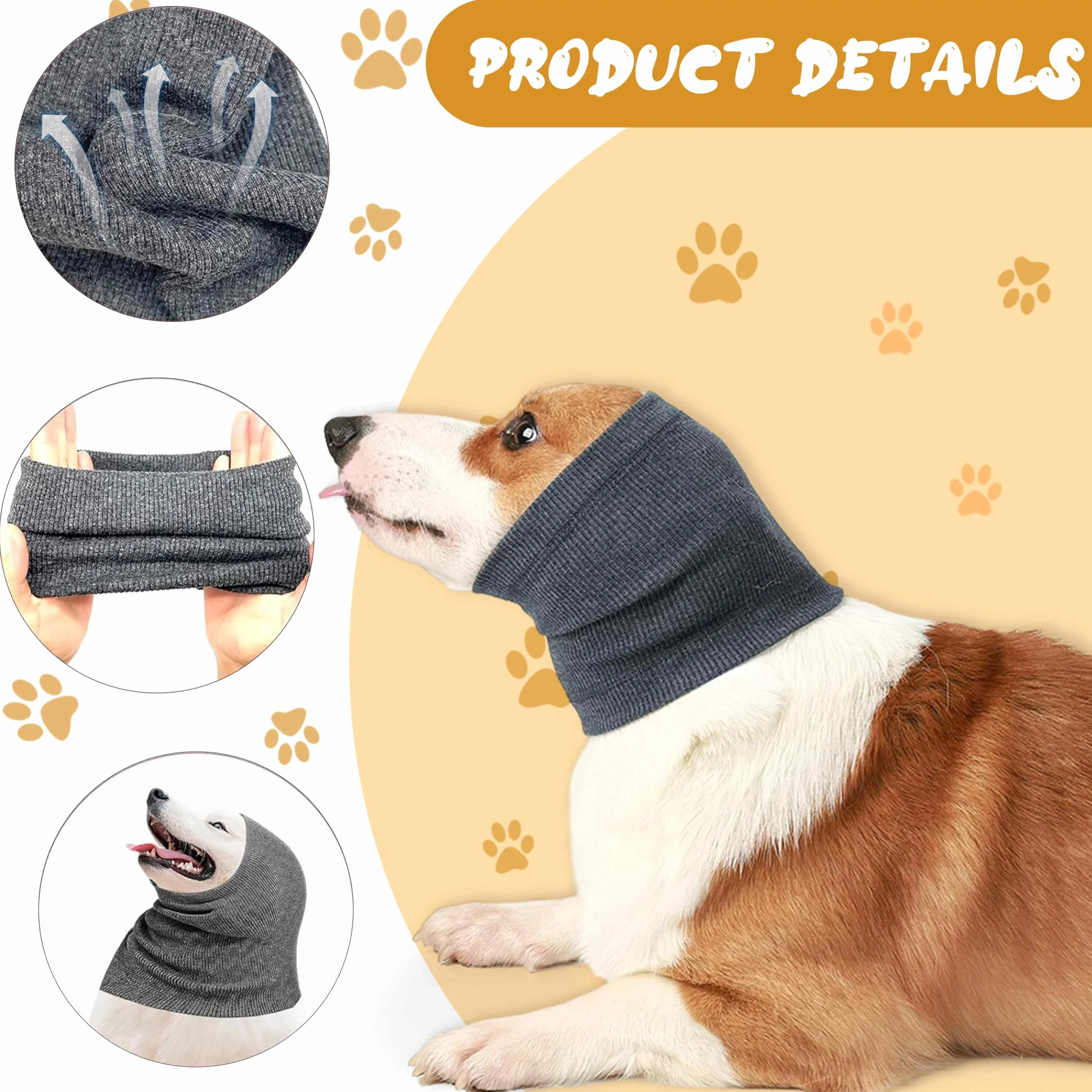 Cache-cou et Protège-Oreilles pour Chien - Réduit le Bruit et Calme les Animaux Domestiques - Confortable et Anti-Anxiété - Couvre-Tête pour l'Hiver - Taille S Gris