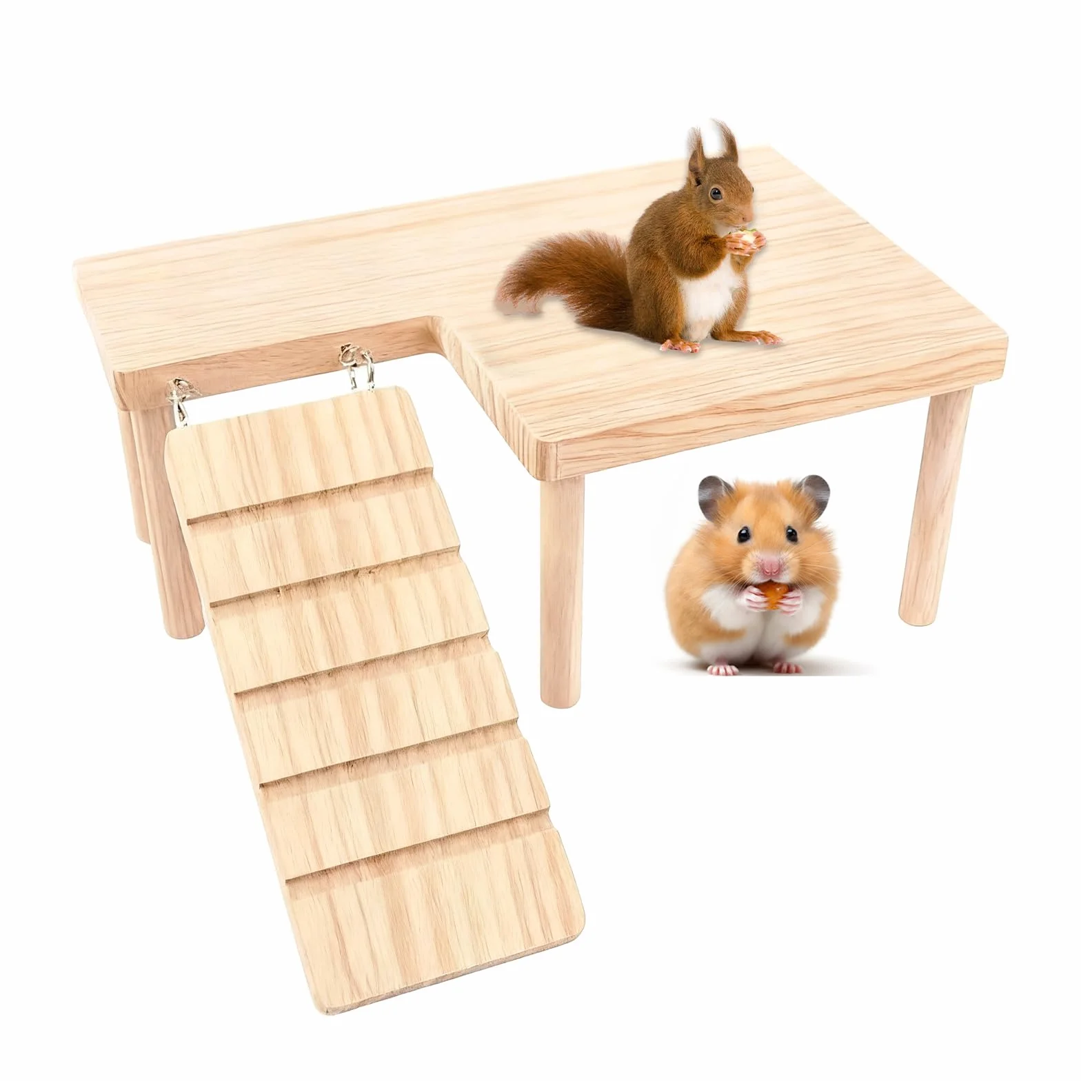 Plateforme en Bois pour Hamster avec Pont Echelle d'Escalade Jouet Cage 28x17x13,5 cm
