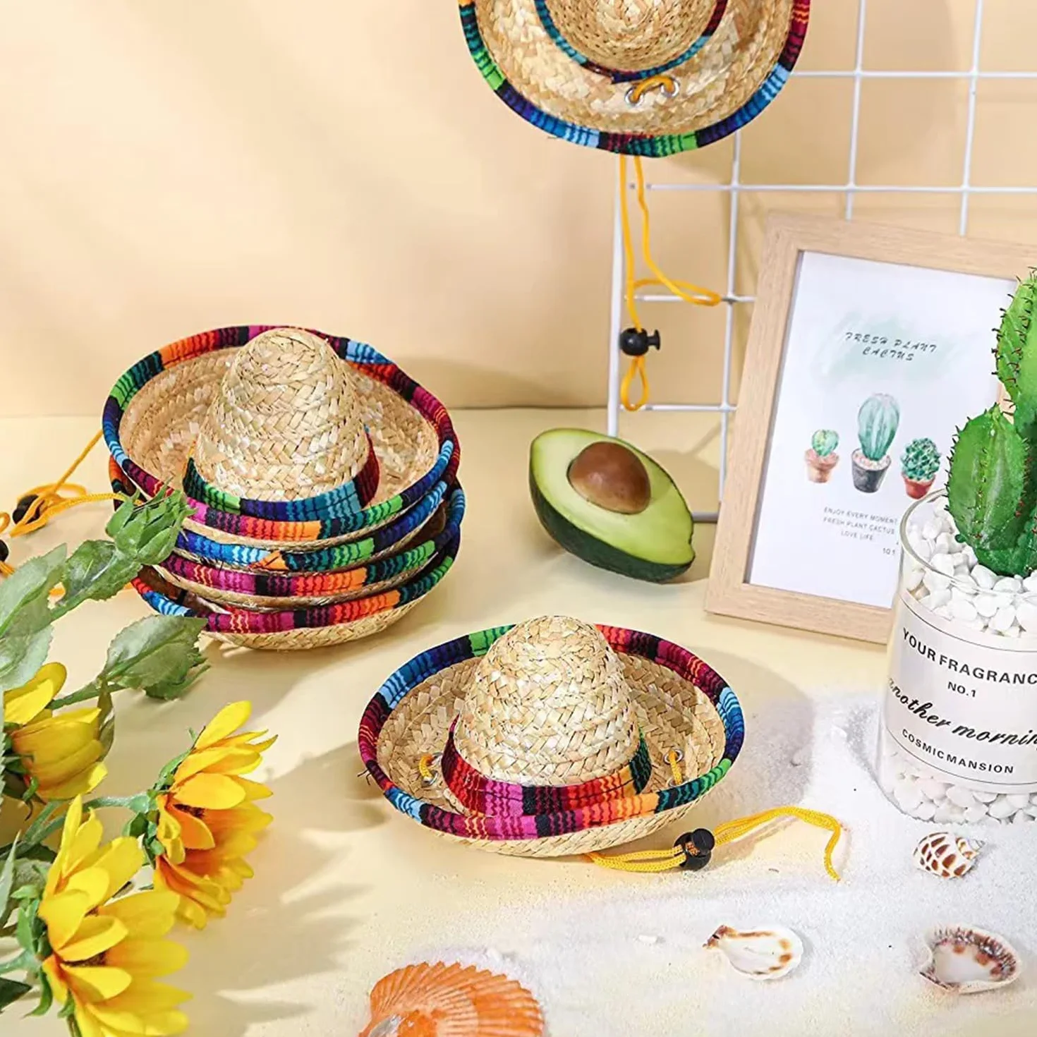 Chapeau de Paille pour Animaux de Compagnie - Beach Party Soleil Costume pour Petits Animaux/Chiot/Chat