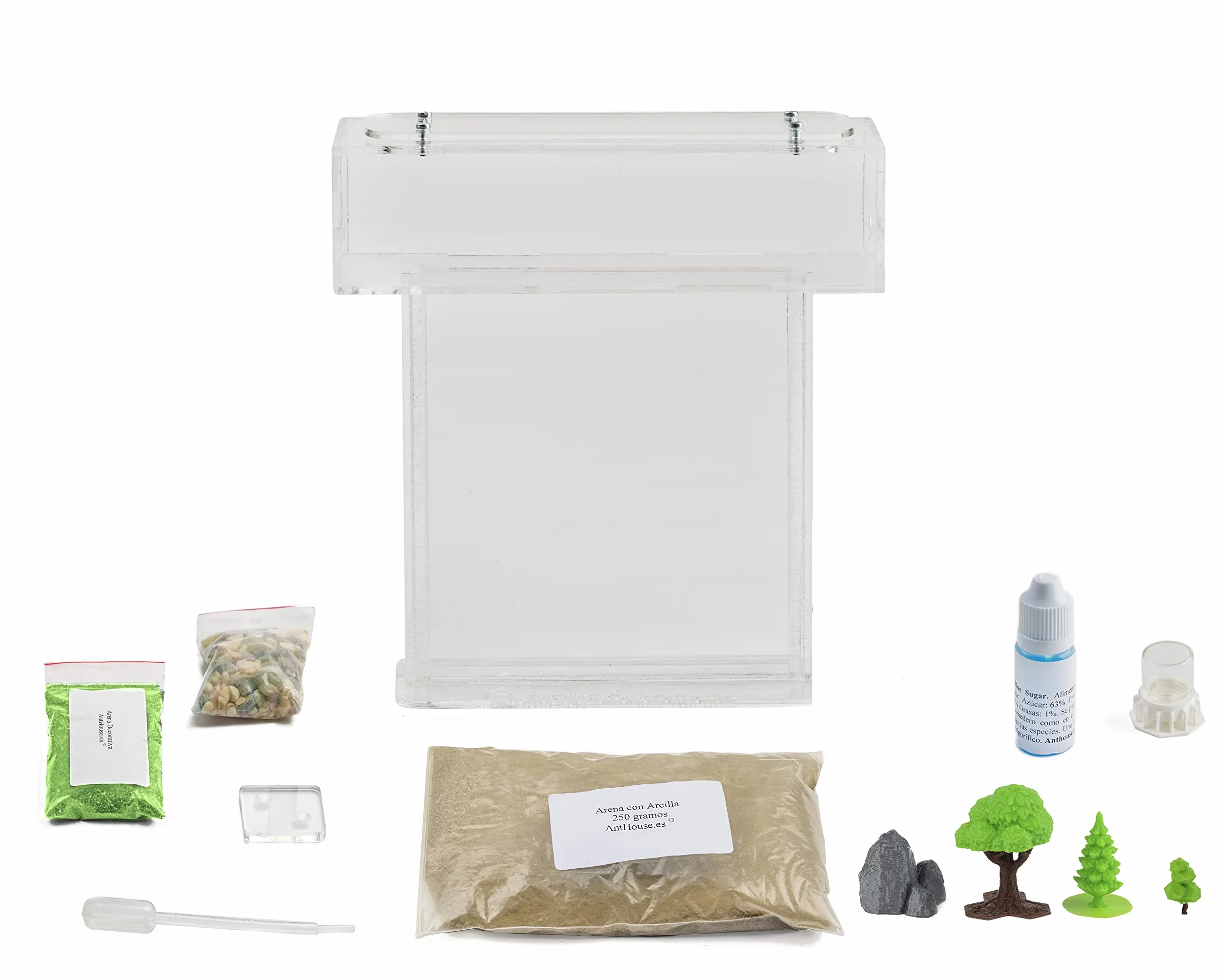 AntHouse Fourmilière Naturelle en Sable Kit Acrylique 15x15x1,5 cm Fourmis Incluses