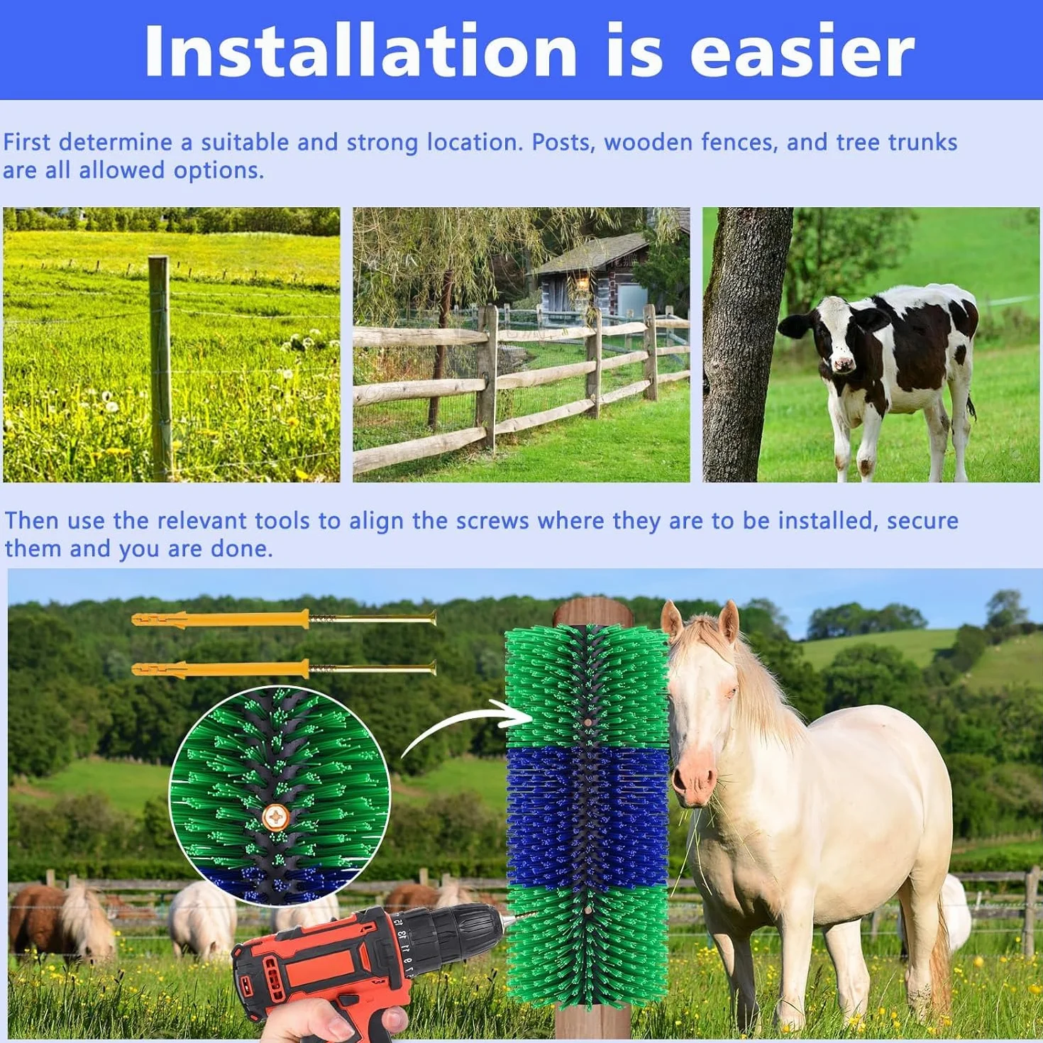 Brosses à gratter pour bétail, brosse de massage complet pour chevaux, vaches, moutons, cochons (2 pièces)