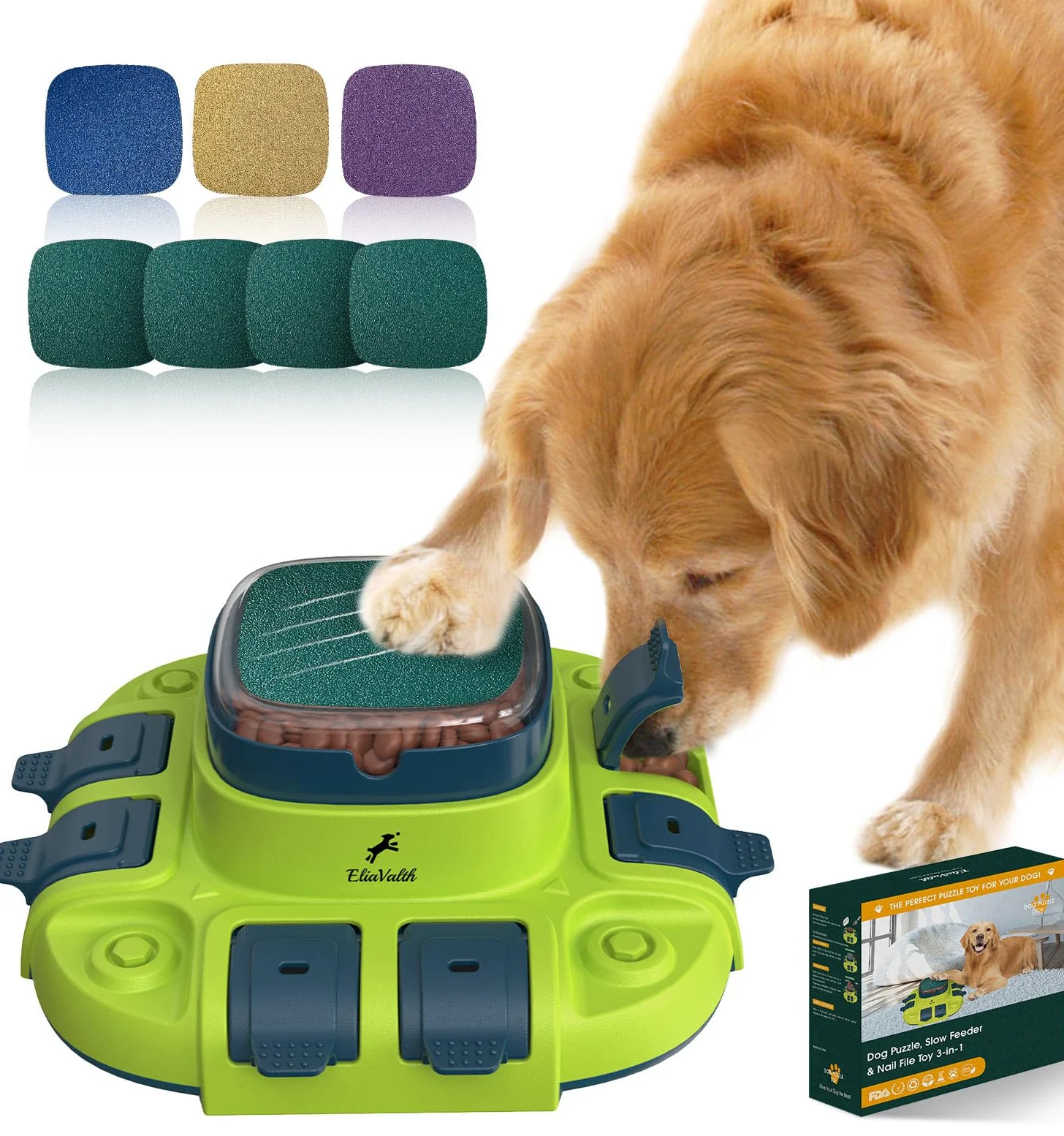 Lime à ongles pour chien, jouet 3 en 1 pour chien puzzle à 2 niveaux, gamelles pour chien à alimentation lente et lime à ongles, lime à ongles pour chiens, planche à griffes pour chien, lime