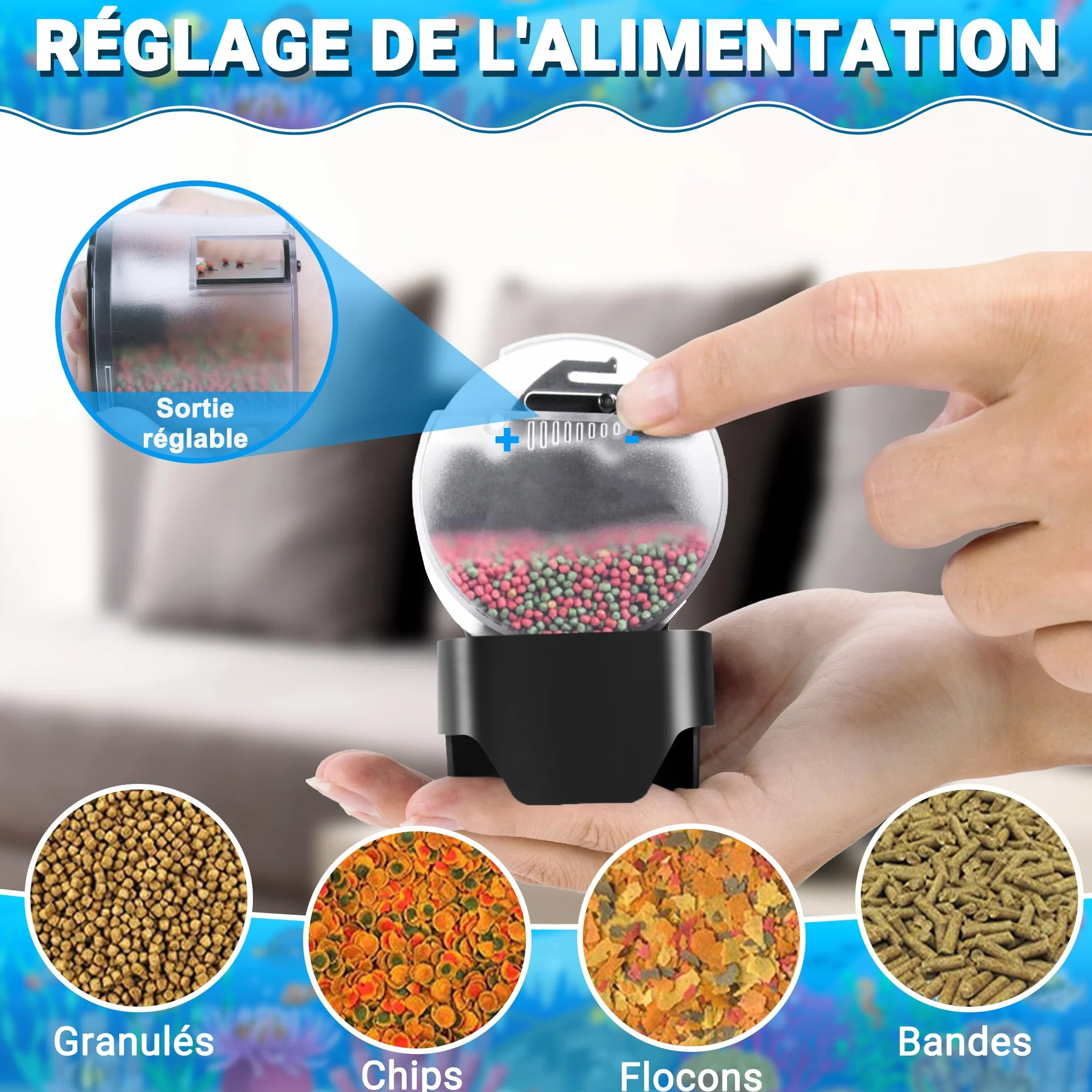 Resun AF2020 Aquarium Distributeur Nourriture Poisson Automatique Réglable