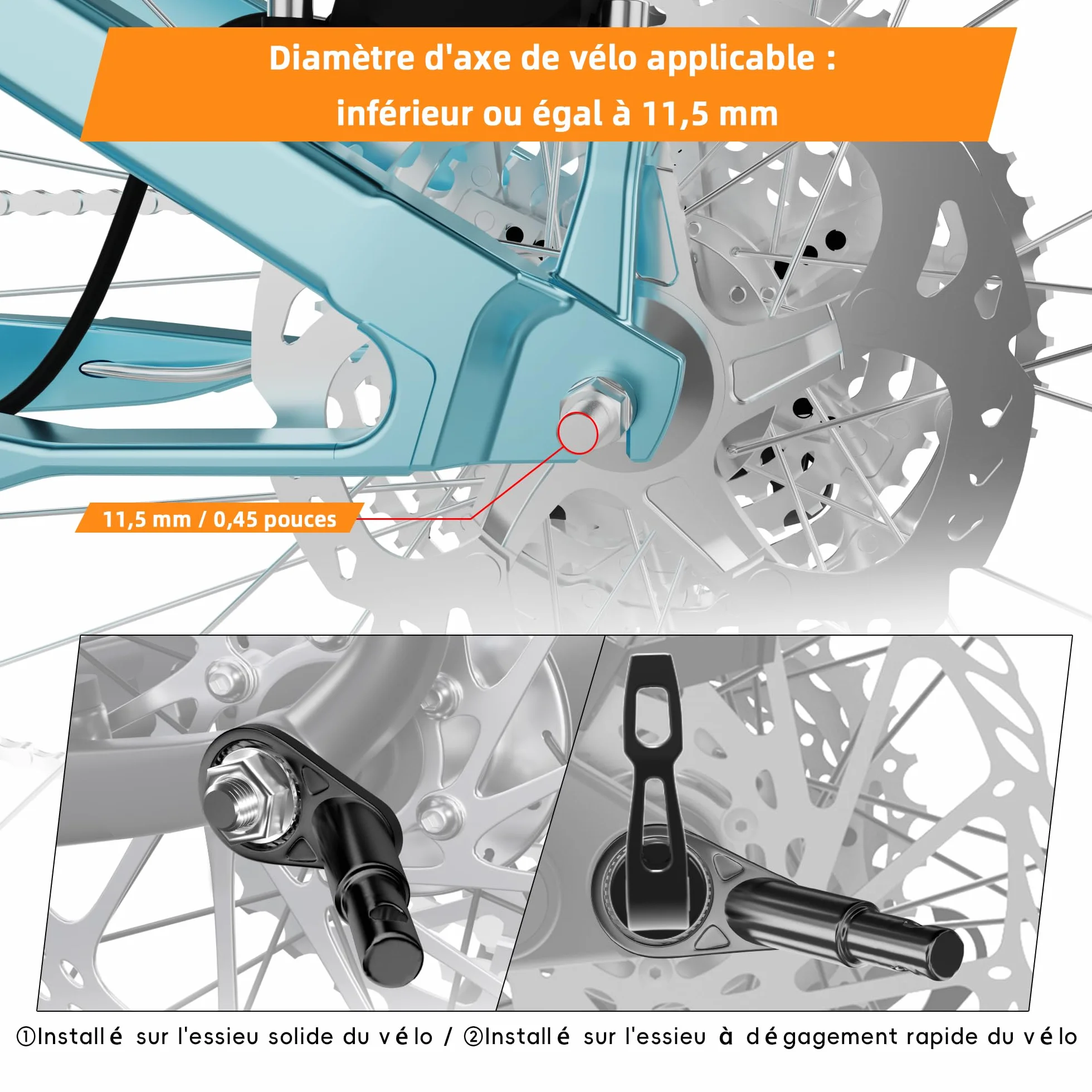 Attelage de Remorque de Vélo 11.5 mm, Adaptateur pour Remorque pour Chien, Noir
