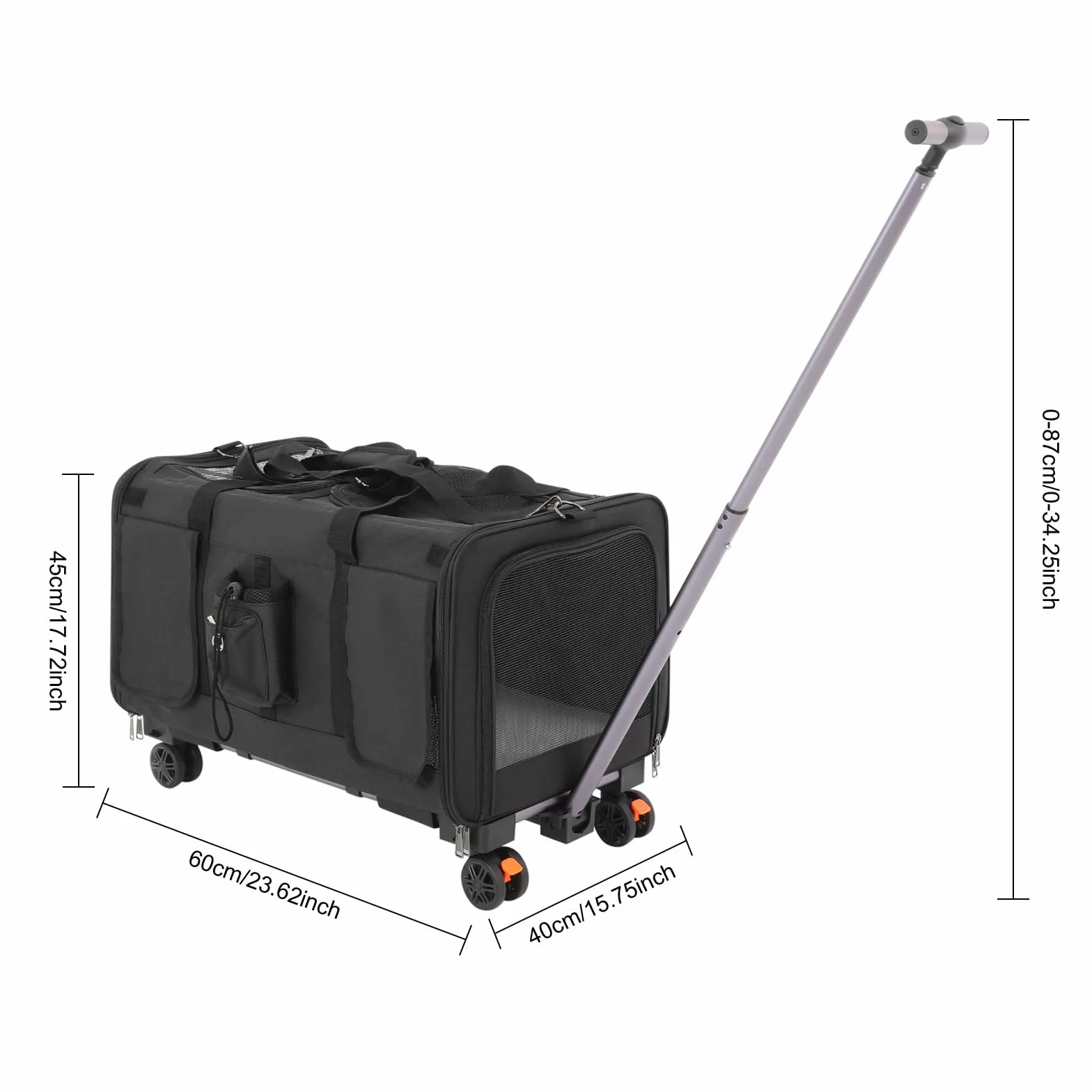 Sac de transport pour chat avec roulettes pliable 17,5 kg noir