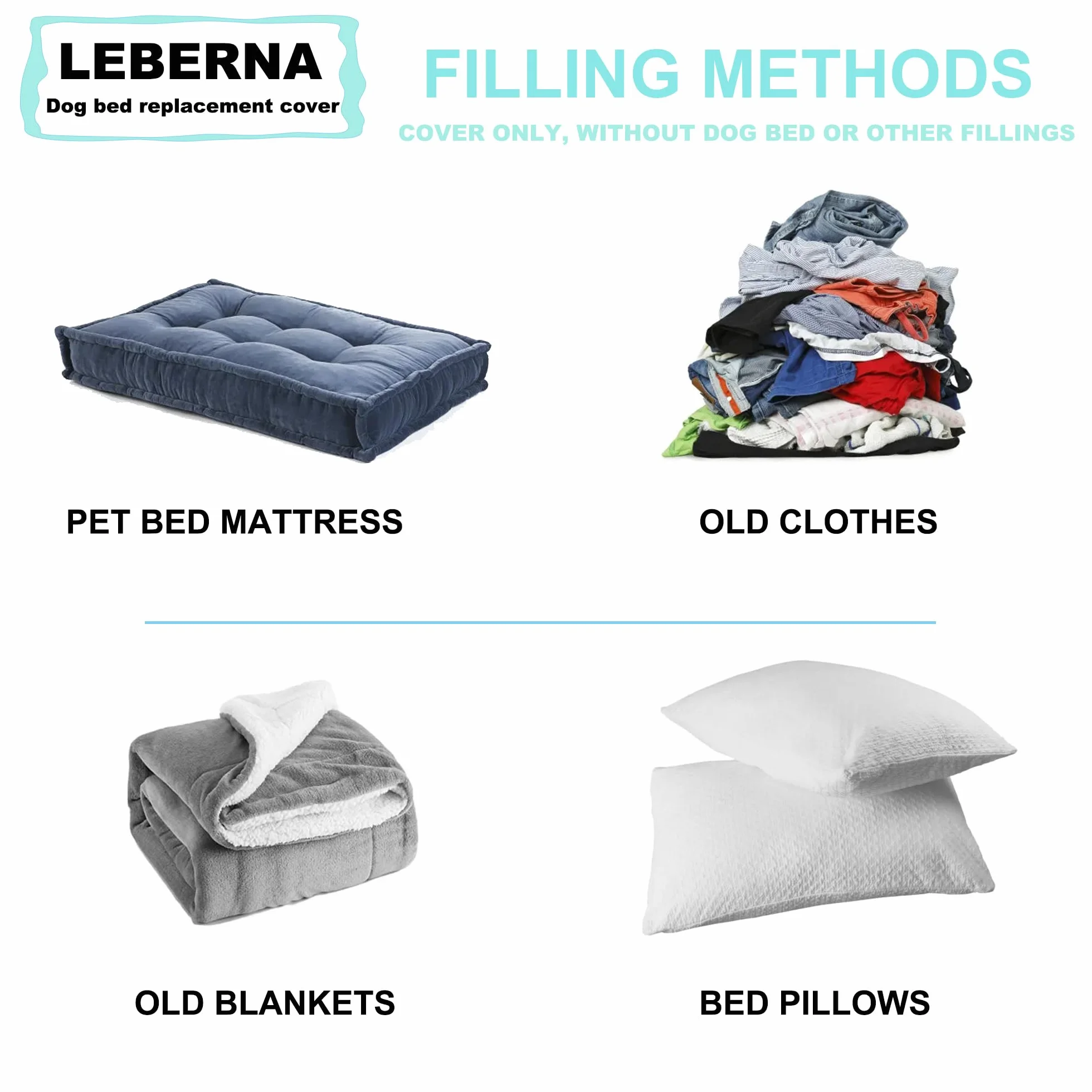 Leberna Housse protection universelle imperméable lavable Oxford pour lit chien Gris Taille L 111,8 x 81,3 x 10,2 cm