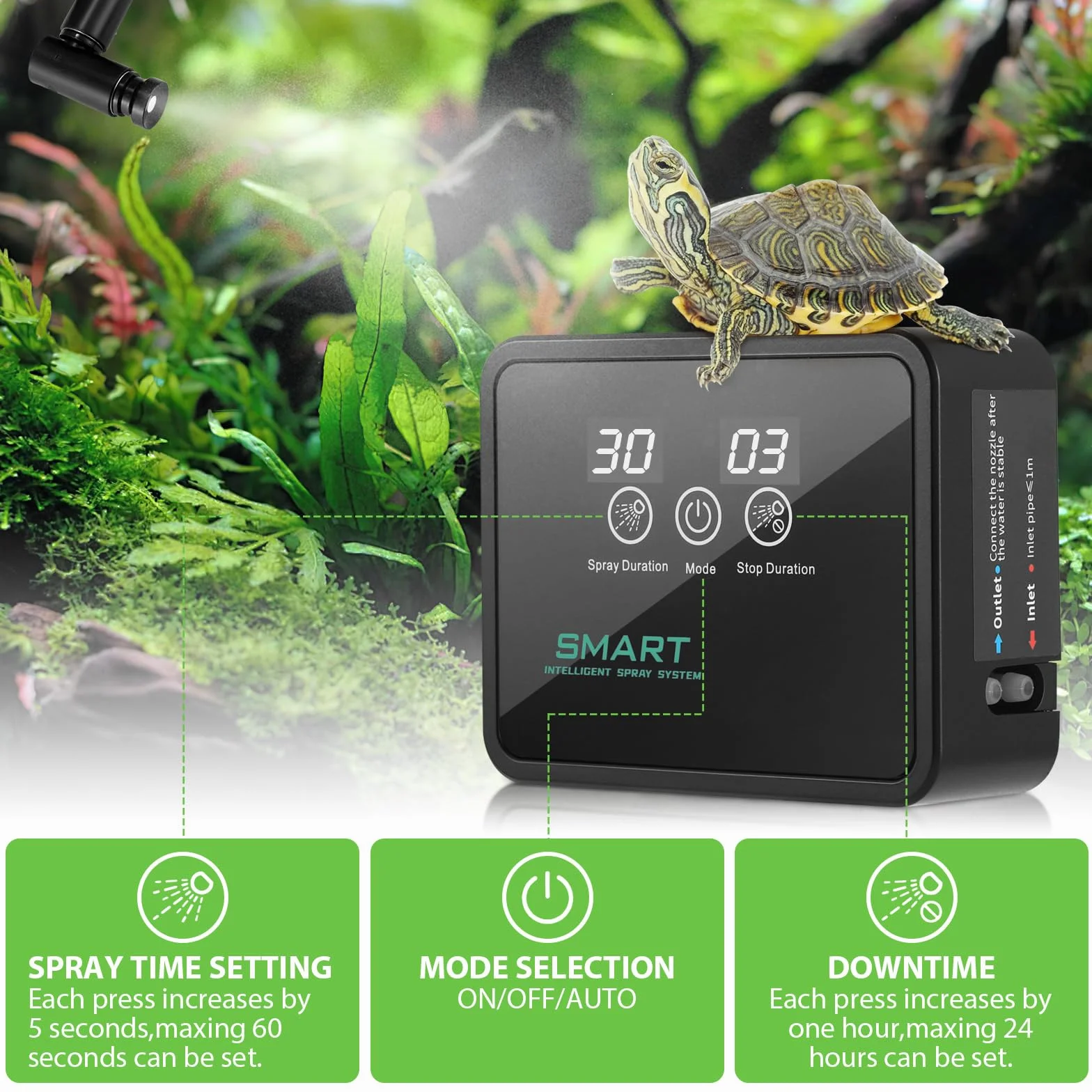 Brumisateur Terrarium Humidificateur Intelligent pour Reptiles avec Minuterie 360° Système Brumisation Automatique