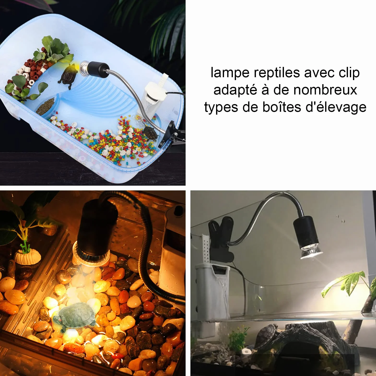 Kit Lampe Chauffante Reptiles avec 2 Ampoules UVA UVB 25W 50W Lampe Tortue Terrestre Base Longue 360 Rotation