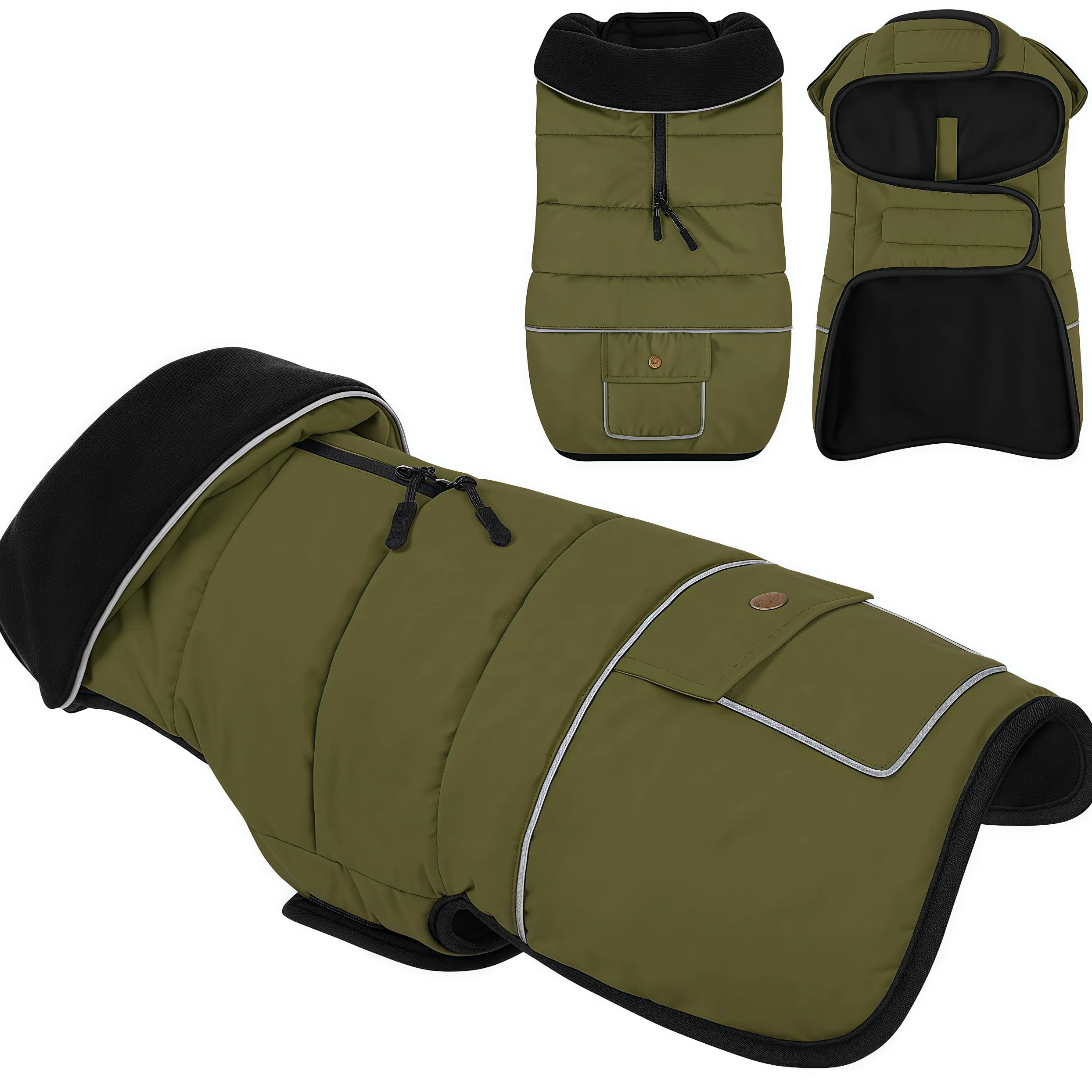 KONVINIT Manteau Grand Chien Imperméable - Manteau d'hiver avec Poche Dos, Polaire Chaude et Réglage Ventrale pour Grandes Races