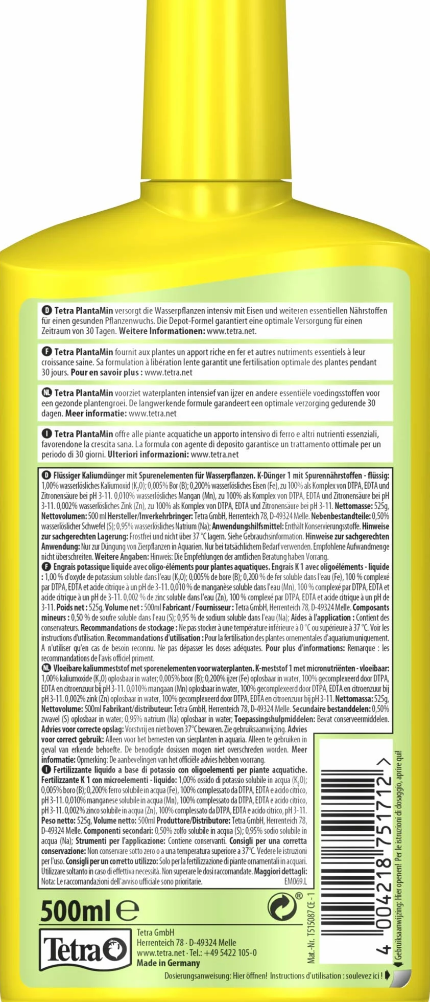 TETRA PlantaMin Fertilisant liquide pour plante d'aquarium 500ml