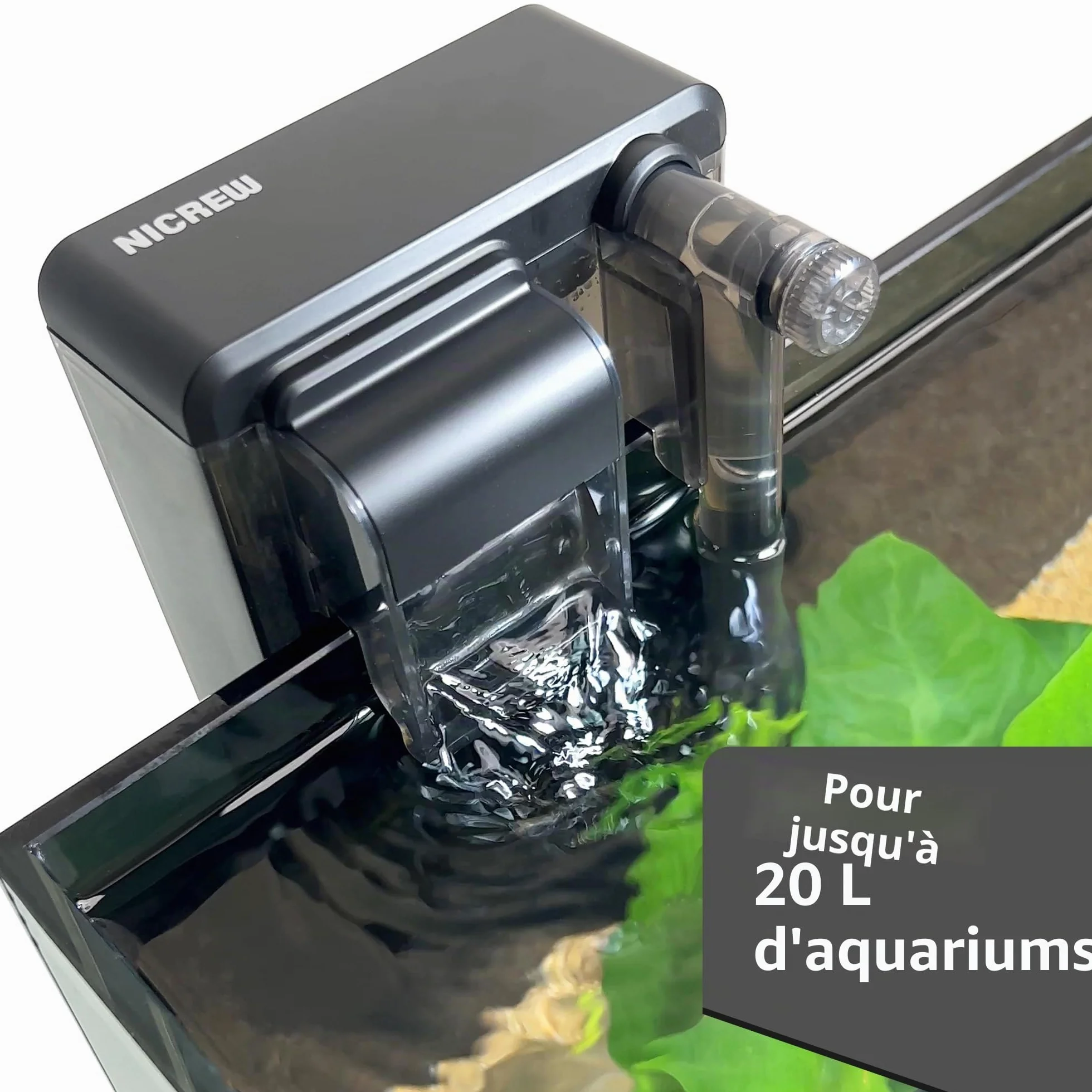 NICREW Slim Filtre Extérieur Aquarium 160 LPH 3W pour jusqu'à 20 L