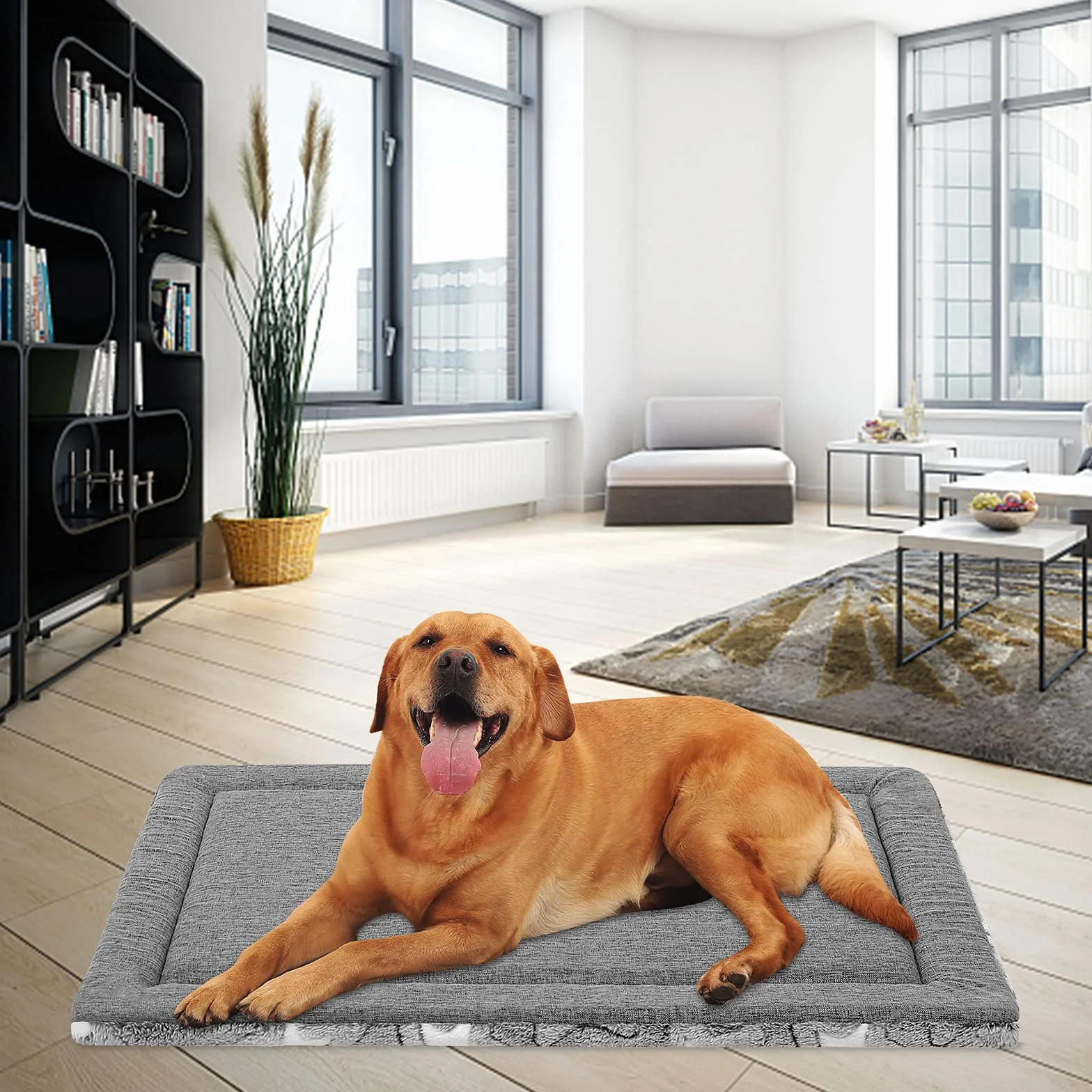 EMPSIGN Panier Réversible Frais Chaud Coussin Chien Grande Taille 107x71x2,8cm Tapis Lavable Matelas Lit Mousse Haute Densité