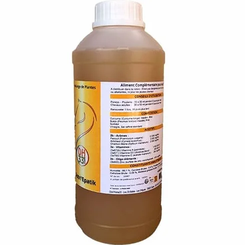 Drainage Foie Reins Cheval Liquide Détox Naturelle Digestion Vitalité Plantes Hépatiques Chardon-Marie Artichaut Curcuma Fabriqué en France 1L