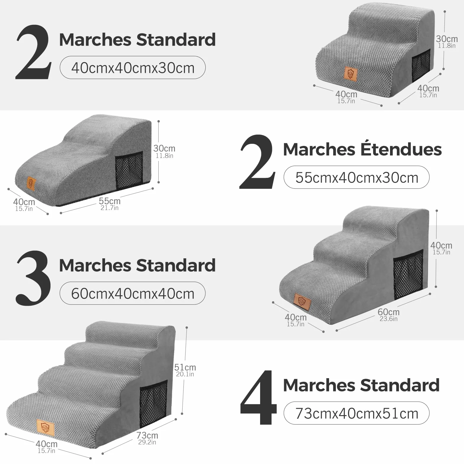 MASTERTOP Escaliers pour Chiens 2 Marches Étendus Mousse Antidérapant Housse Amovible Lavable Gris