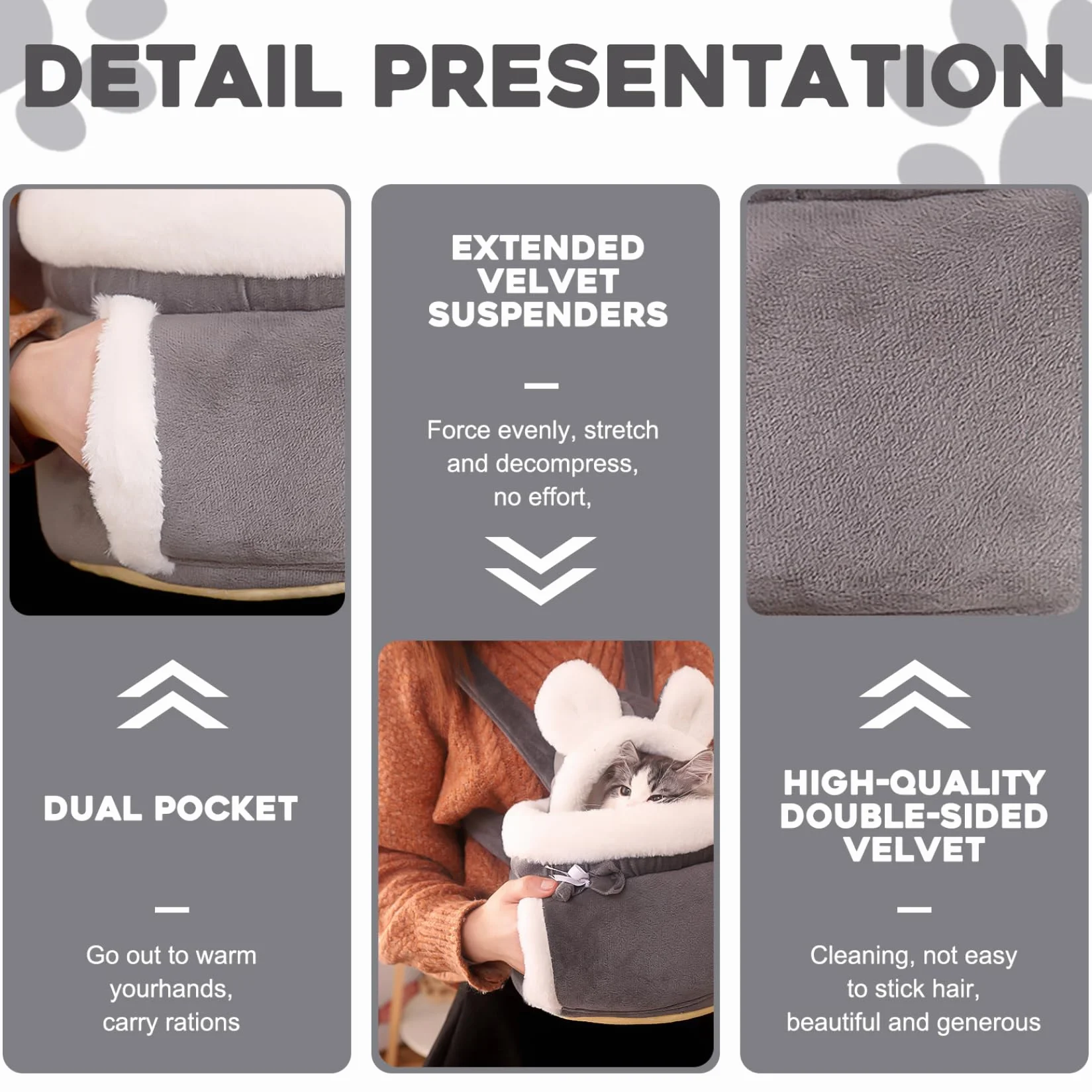 Sac à Dos pour Chat Transport Hiver Chaud Soft Double Pockets Front Carrier