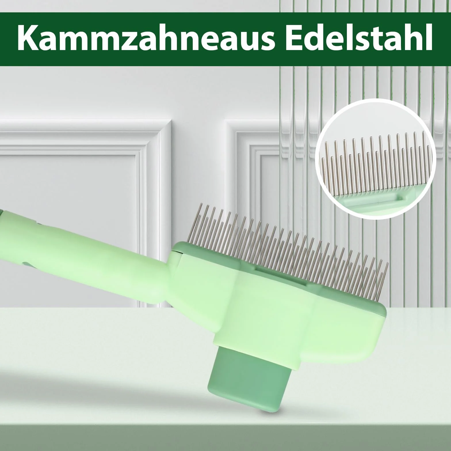 Peigne Autonettoyant pour Chats - Brosse Anti-Puces à Bouton Déverrouillage, Élimine Poils Morts & Nœuds, pour Poils Courts/Longs, 1 Pièce (Vert)