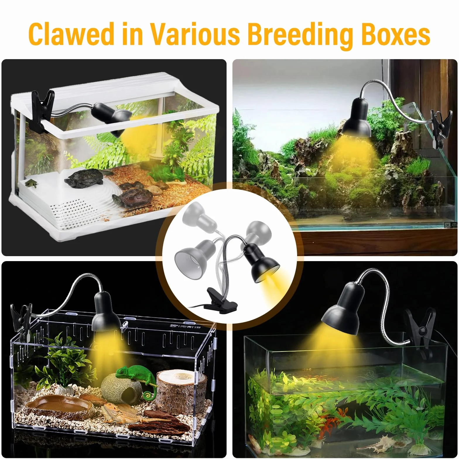 TOGETDREAM Lampe Chauffante Reptiles avec 3 Ampoules UVA UVB 25W 50W Pince Pivotante 360° pour Tortue Serpent Lézard