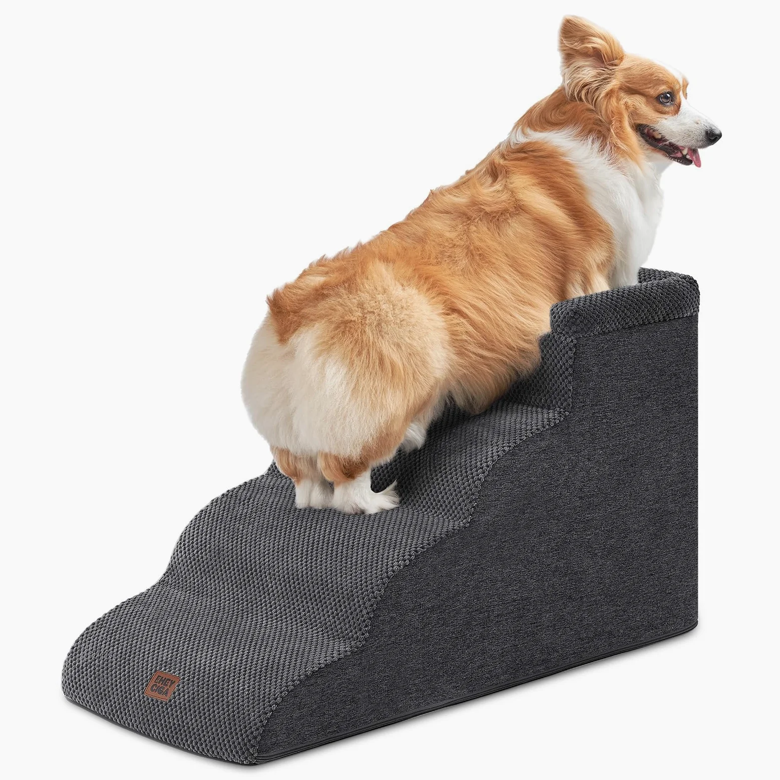 EHEYCIGA Escalier Chien 4 Marches 44.7cm H, Rampe Chien pour Canapé Lit | Mousse Haute Densité, Surface Antidérapante, Housse Amovible et Lavable, Pour Petits Chiens et Chats, Gris